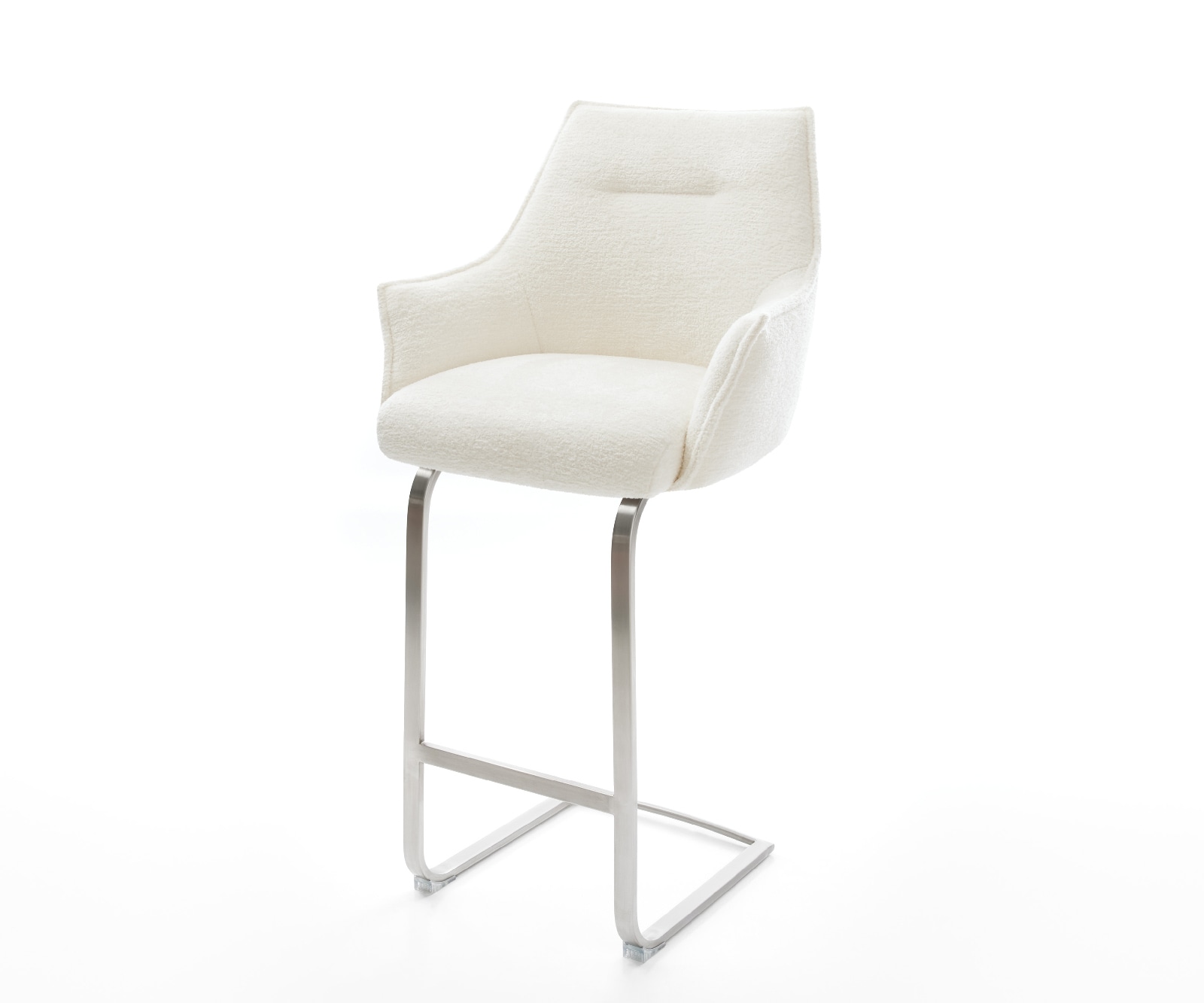 Barstuhl Alja-Flex Bouclé Soft Beige Freischwinger Flach Edelstahl Silberfarben Taschenfederkern