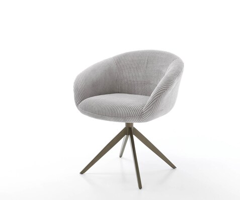 Drehstuhl Vinka-Flex mit Armlehnen Cord Silbergrau Kreuzgestell breit Effektfinish Titan 360° drehbar Taschenfederkern