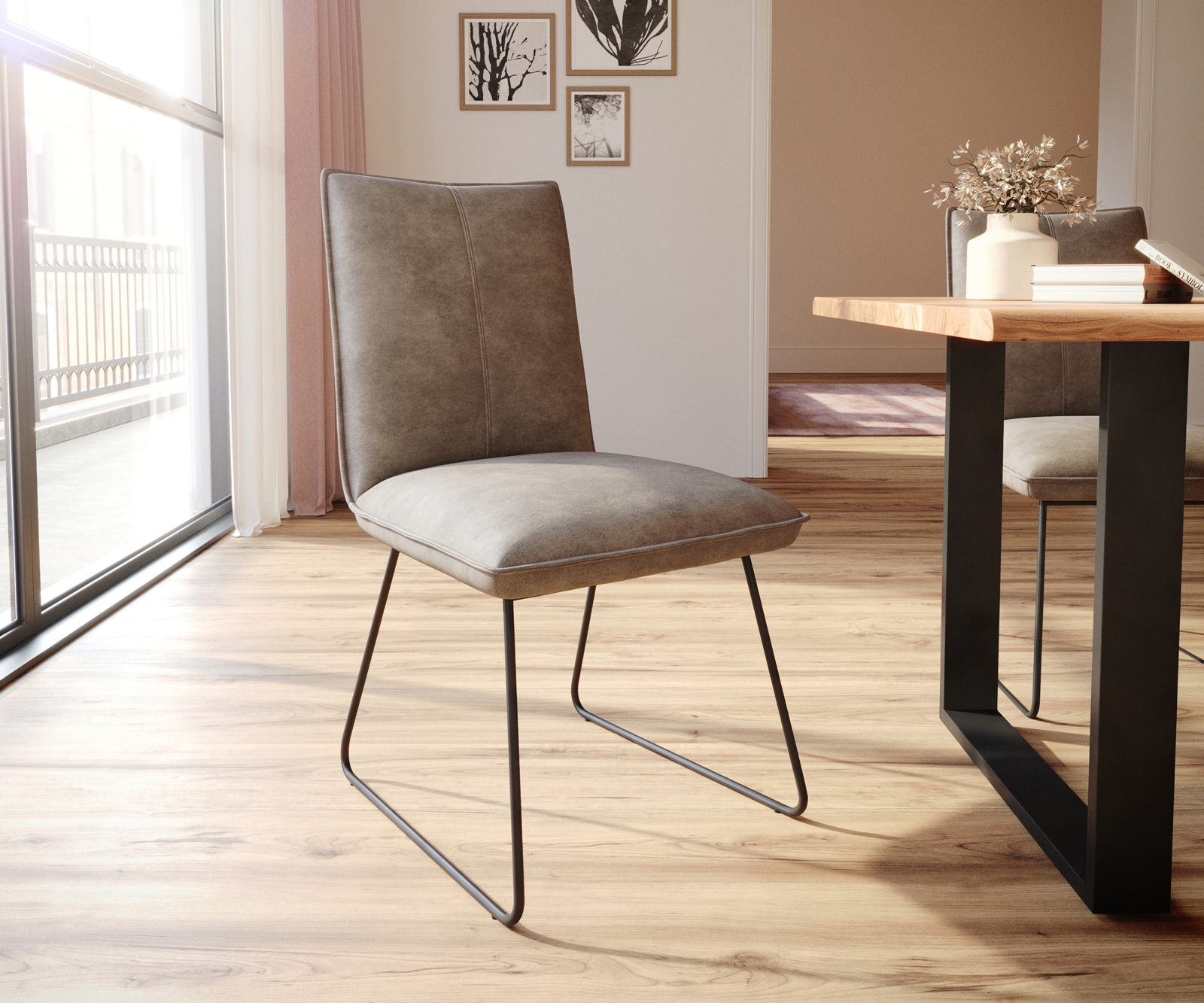 Esszimmerstuhl Lelio-Flex Mikrofaser Taupe Vintage Kufengestell Schwarz Taschenfederkern Esszimmerstuhl Lelio-Flex Mikrofaser Taupe Vintage Kufengestell Schwarz Taschenfederkern