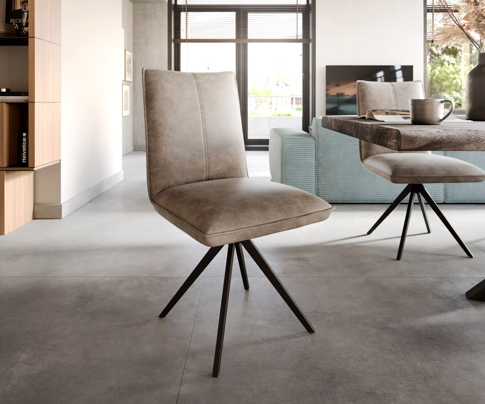 Esszimmerstuhl Lelio-Flex Mikrofaser Taupe Vintage Kreuzgestell breit Schwa günstig online kaufen