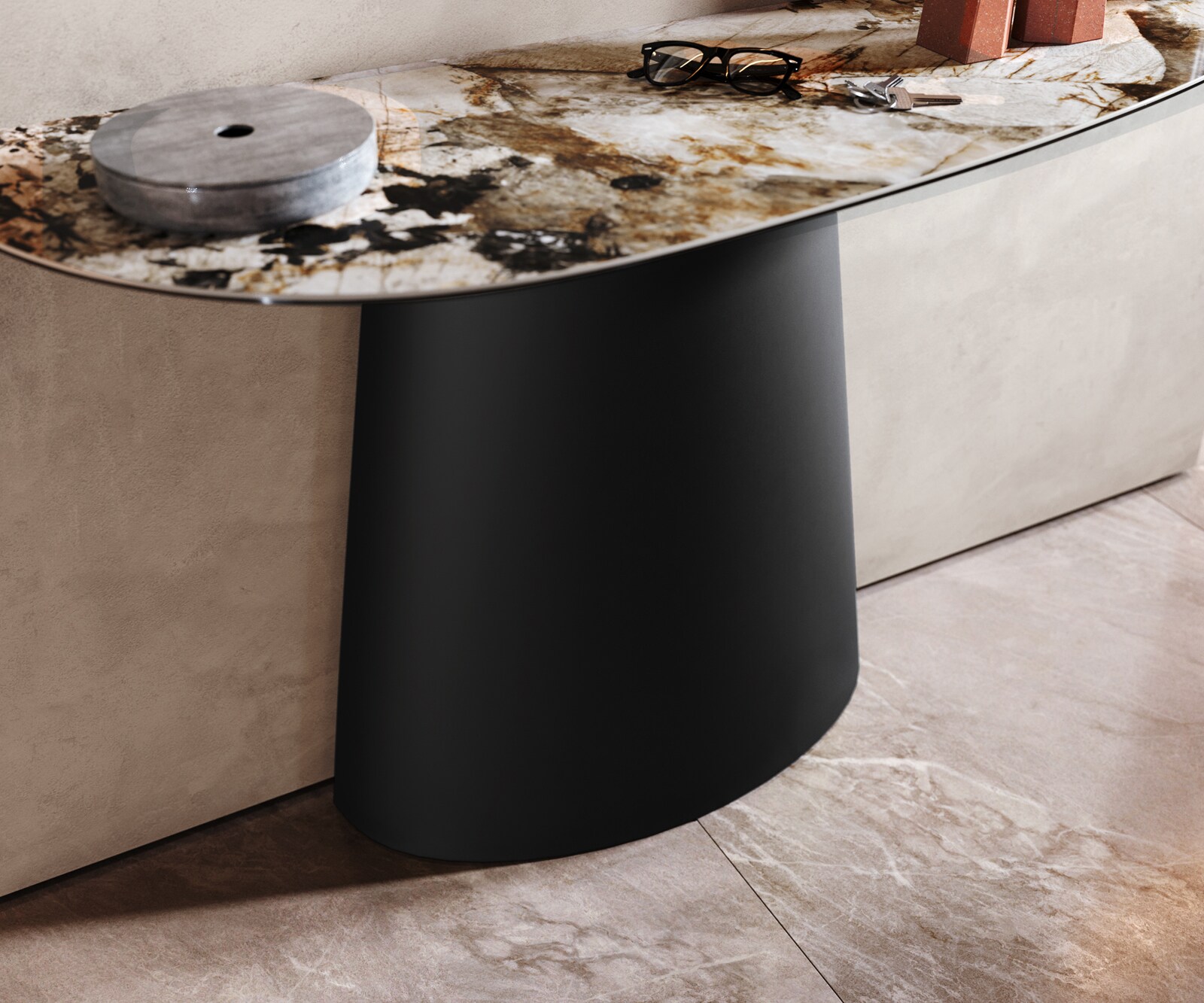 Konsolentisch Edge Oval 140x40 cm Keramik Patagonia Poliert Conos Metall Schwarz 5