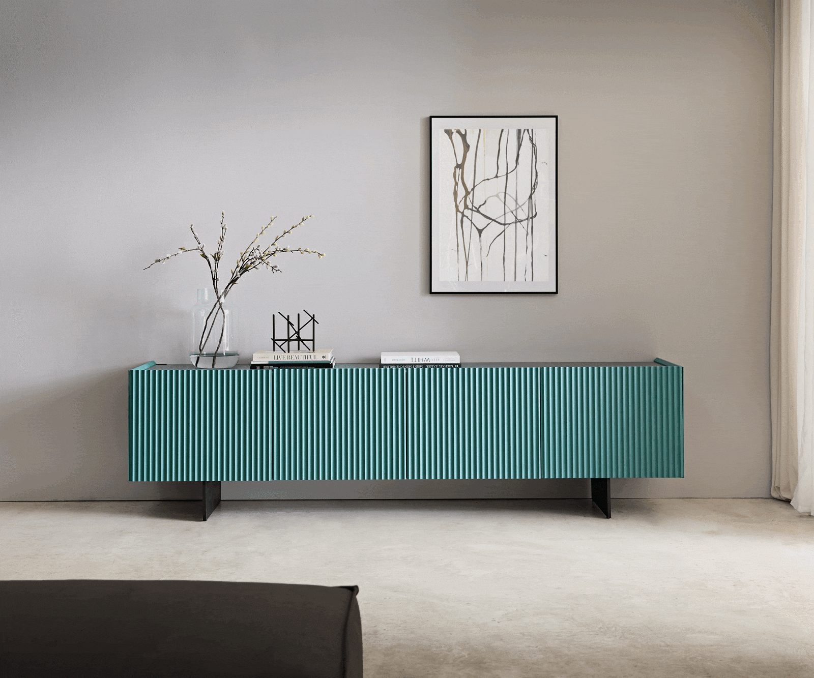 Lowboard Kelani 200 cm Petrol 4 Türen Fuß schwebend Metall Schwarz 2