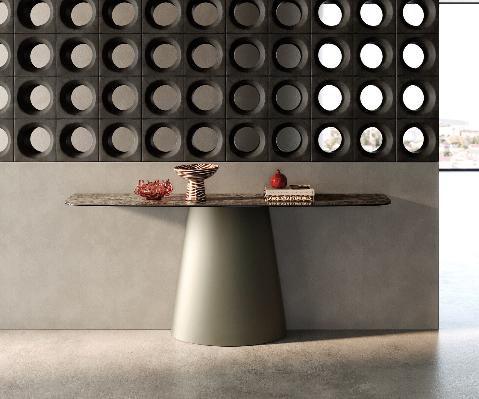 Konsolentisch Edge Boot 180x40 cm Keramik Emperador Extra Lucidato Dunkelbraun Conos Metall Effektfinish Titan 3