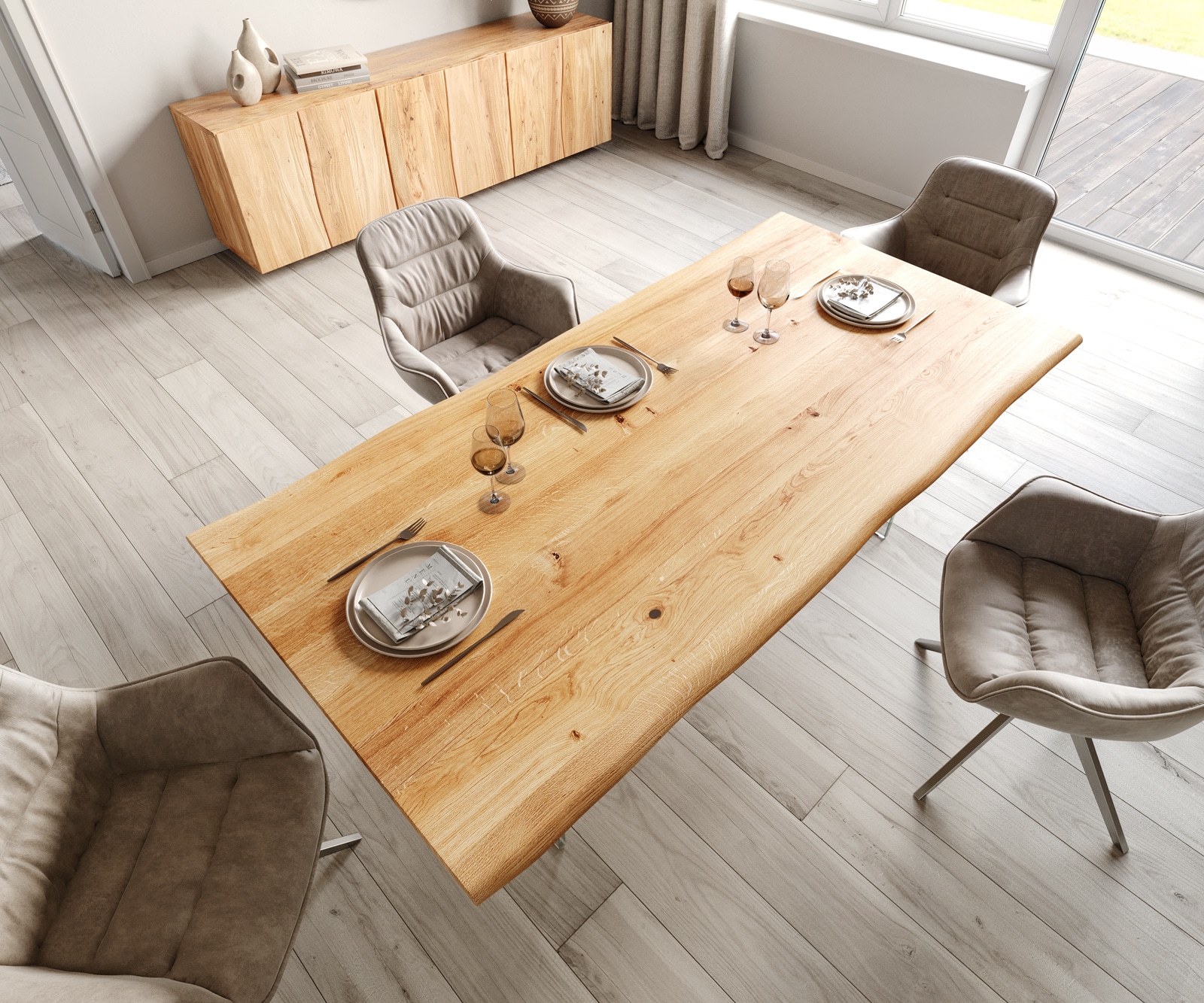 Esstisch Edge 200x100x2,5-3 Eiche Natur Glas Live-Edge 3 Esstisch Edge 200x100x2,5-3 Eiche Natur Glas Live-Edge 3