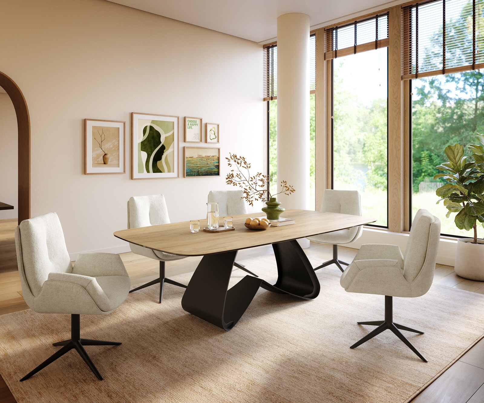 Esstisch Edge Boot 240x120 cm Keramik Laminam® Sabbia Eichefarbig W-Gestell Metall Schwarz 6