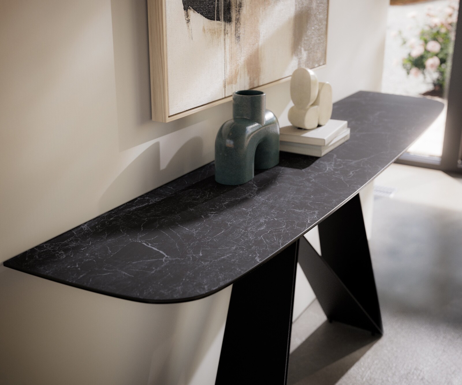 Konsolentisch Edge Boot 180x40 cm Keramik Laminam® Nero Greco Anthrazit Velio Metall Schwarz 3