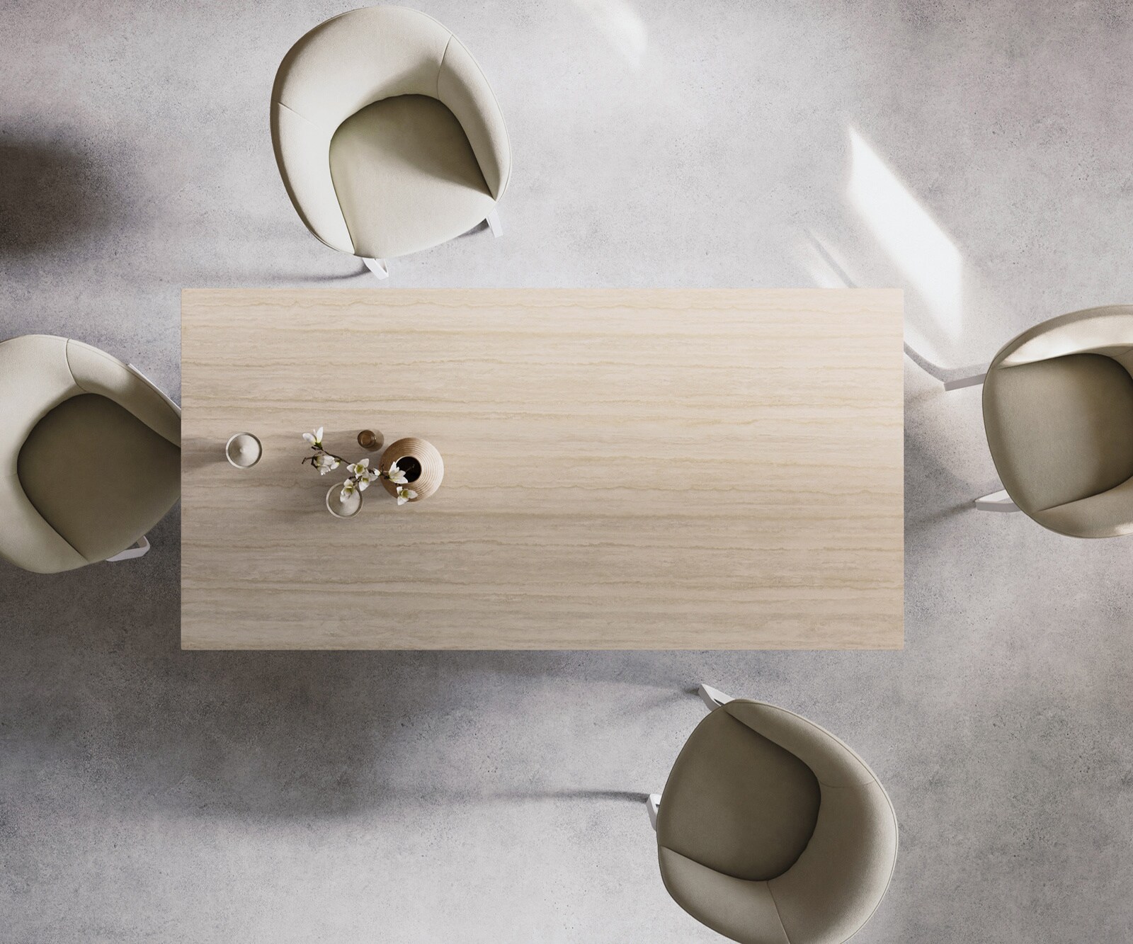 Esstisch Edge 200x100 Keramik Laminam® Travertino Bianco Creme-Weiß Zenthara kantig Metall Weiß 5