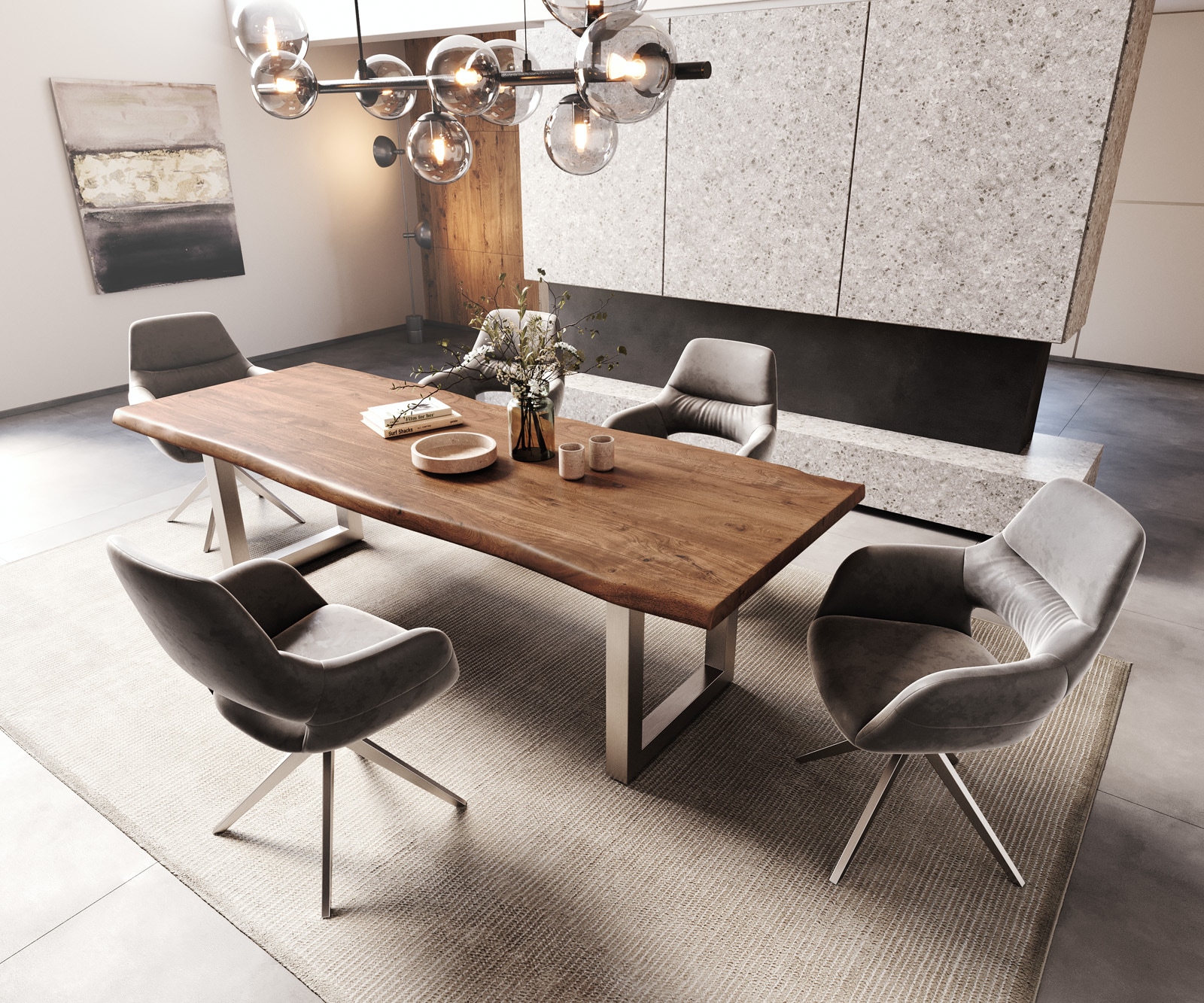 Esstisch Edge 260x100 XL Akazie Braun Edelstahl Breit Live-Edge 5 Esstisch Edge 260x100 XL Akazie Braun Edelstahl Breit Live-Edge 5