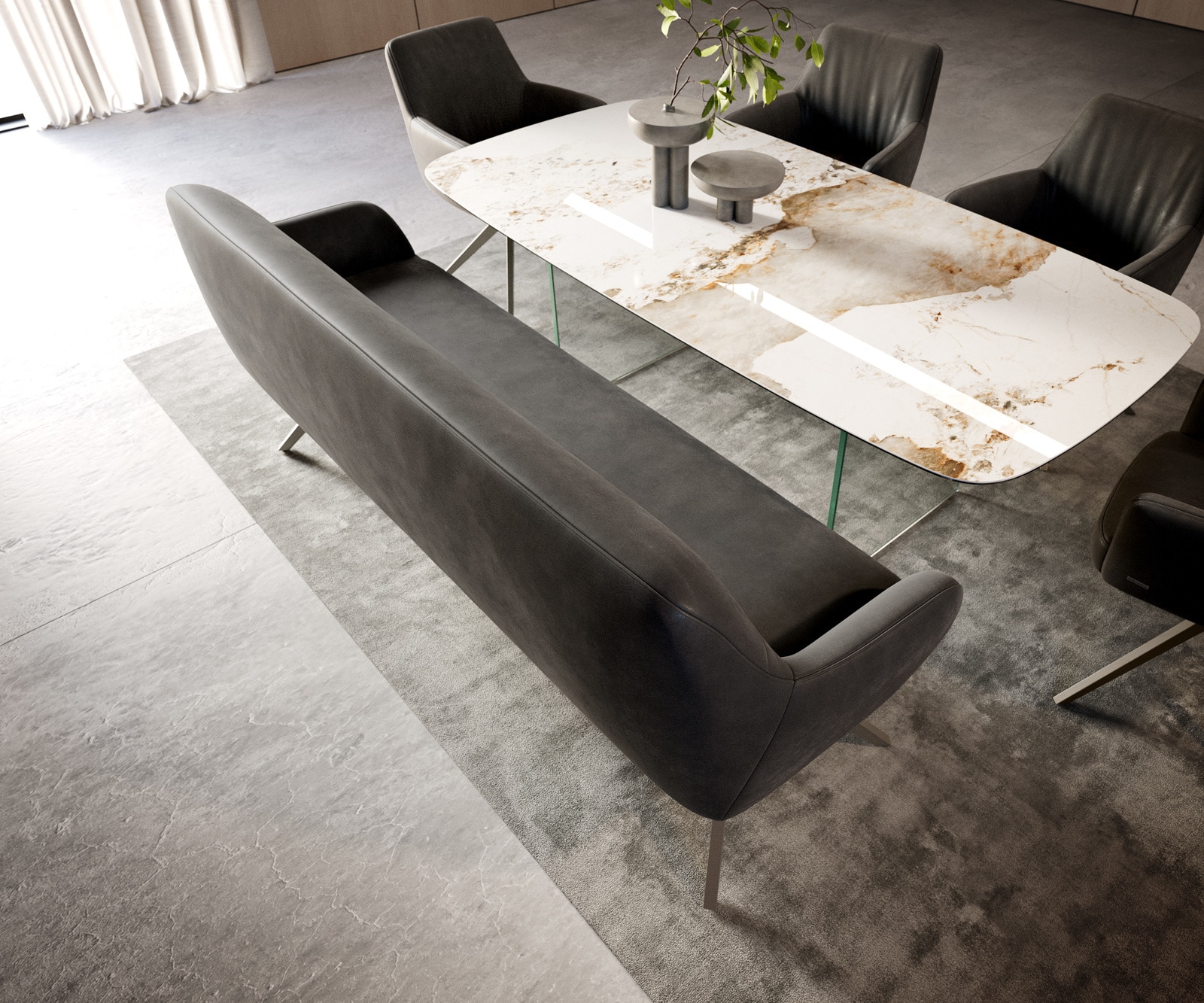 Esszimmerbank Taya-Flex 200 cm Mikrofaser Anthrazit Vintage Kreuzgestell kantig Effektfinish Titan Taschenfederkern 3