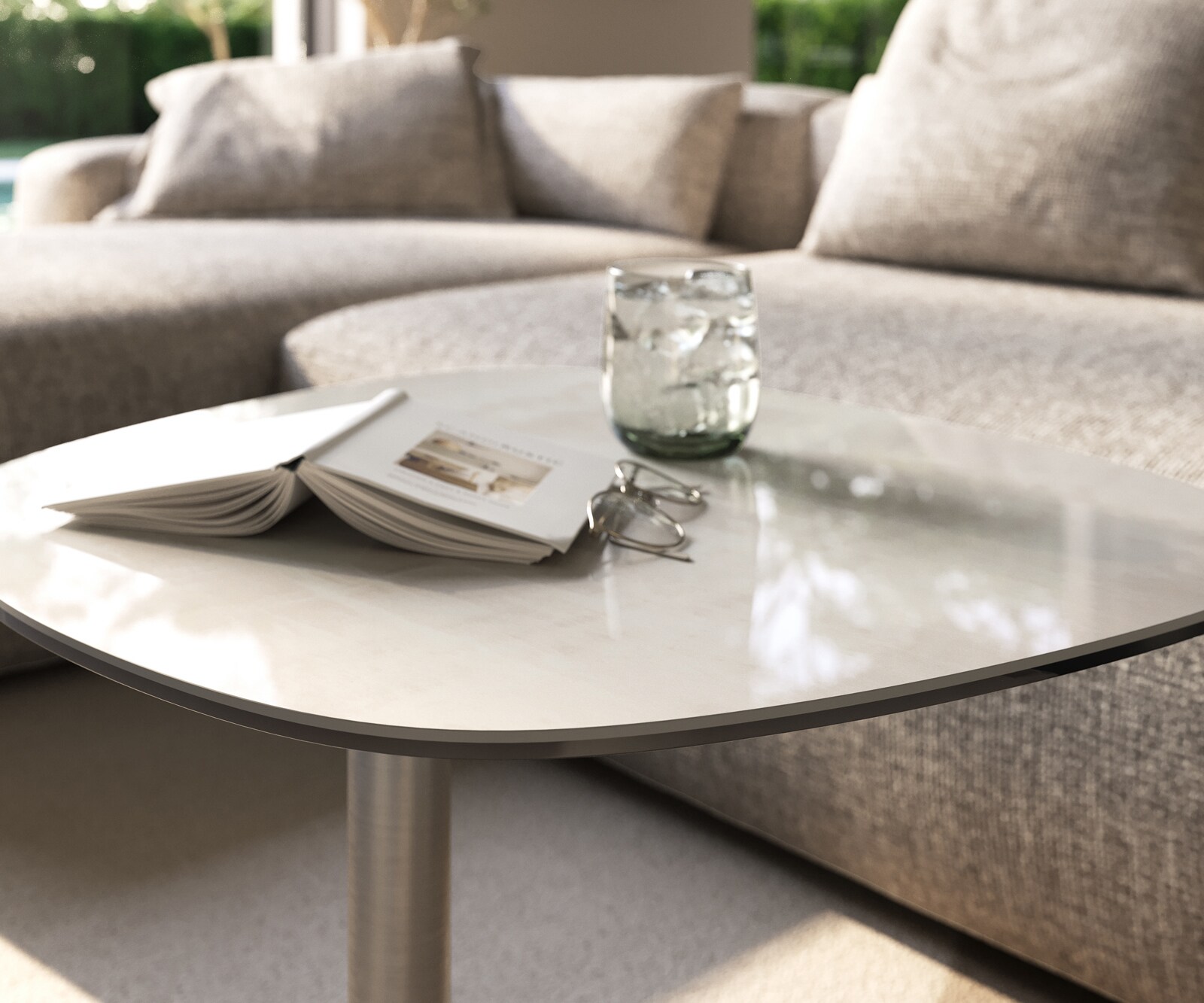 Beistelltisch Edge Boot 60x60 cm Keramik Onyx Champagne Eleny Edelstahl gebürstet 6