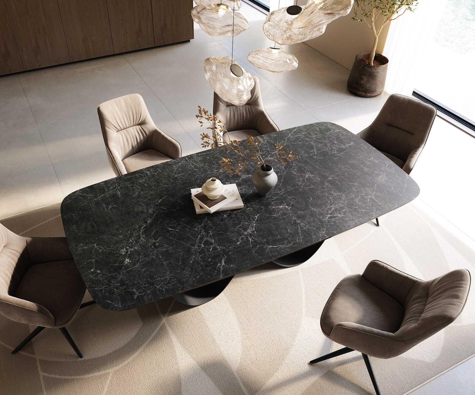 Esstisch Edge Boot 240x120 cm Keramik Laminam® Nero Greco Anthrazit Infinity Metall Schwarz 3