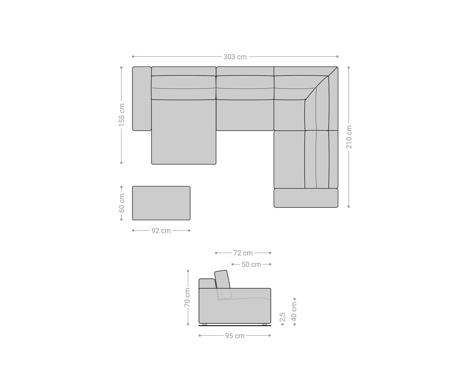 Wohnlandschaft Lanzo 300x210 cm Mikrofaser Khakibraun Recamiere variabel mit Hocker 5