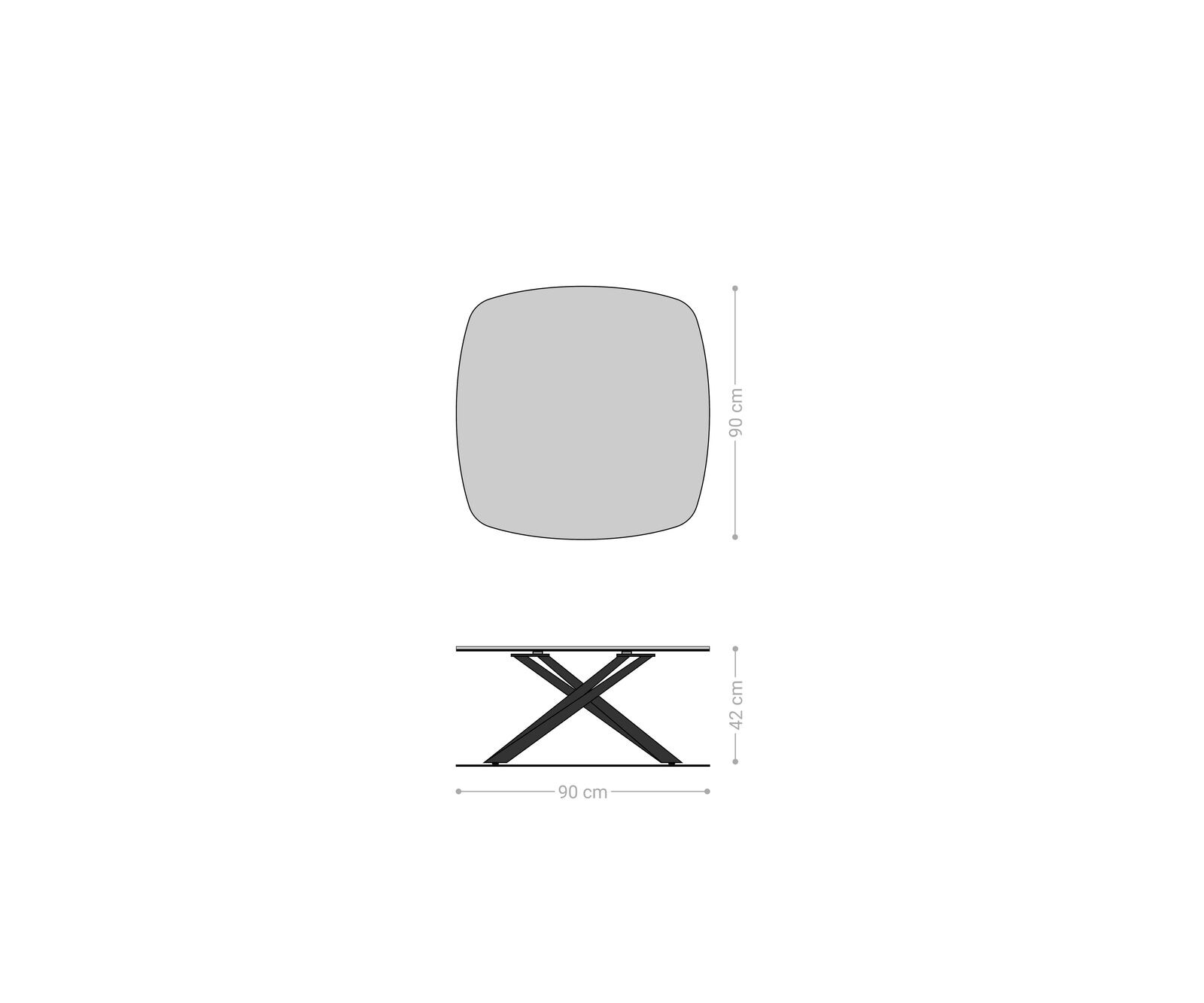 Couchtisch Edge Boot 90x90 cm Keramik Laminam® Noir Desir Braun Sarity Edelstahl gebürstet 8