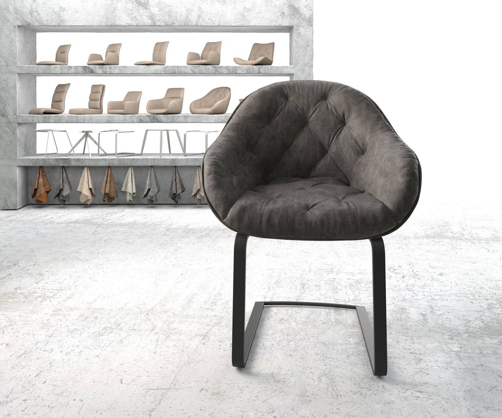 Schwingstuhl Gaio-Flex Anthrazit Vintage Freischwinger flach Schwarz 1