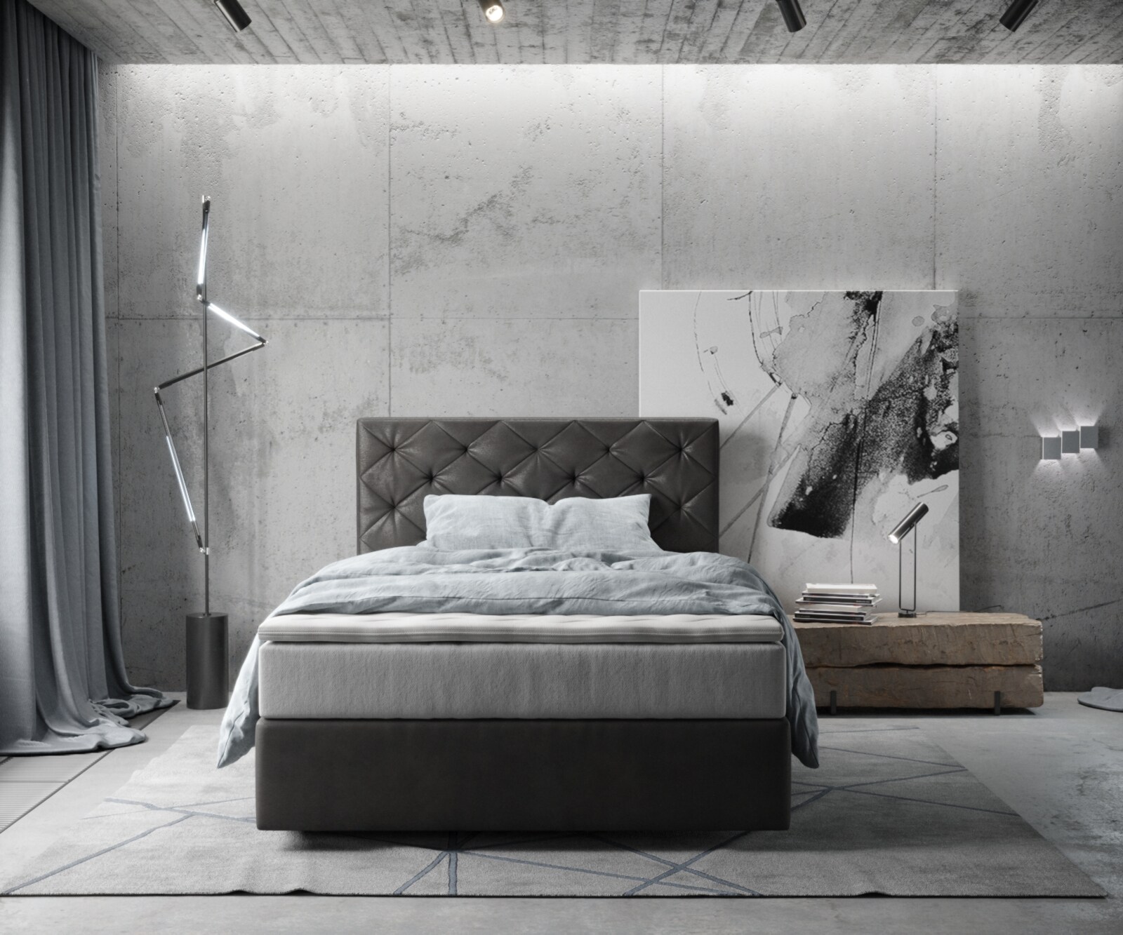 Boxspringbett Dream-Great 120x200 cm Mikrofaser Anthrazit Vintage mit TFK Matratze und Visco Topper 1