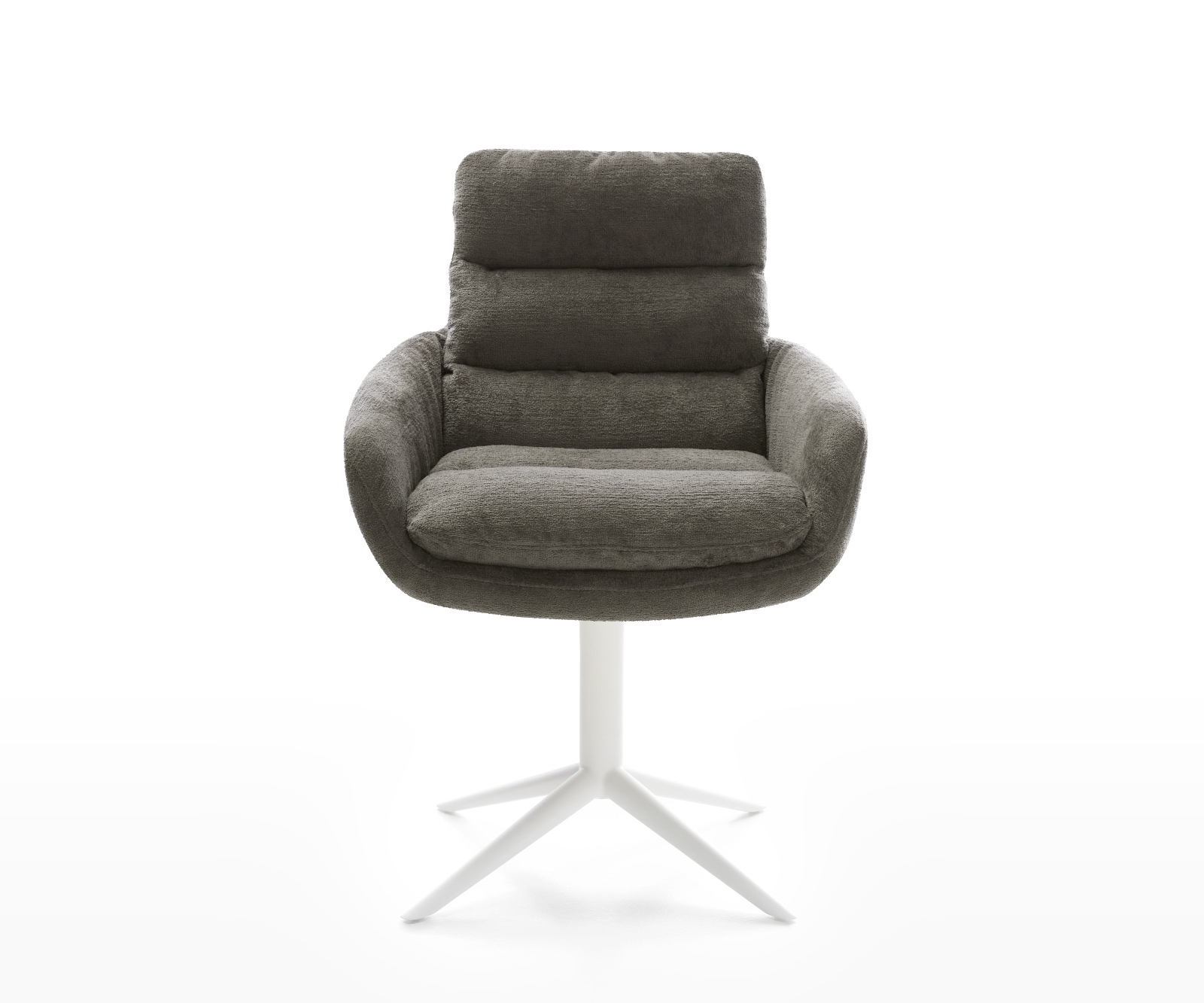 Drehstuhl Abelia-Flex mit Armlehnen Bouclé Soft Schlamm Fußkreuz Weiß 360° drehbar Wippfunktion 2