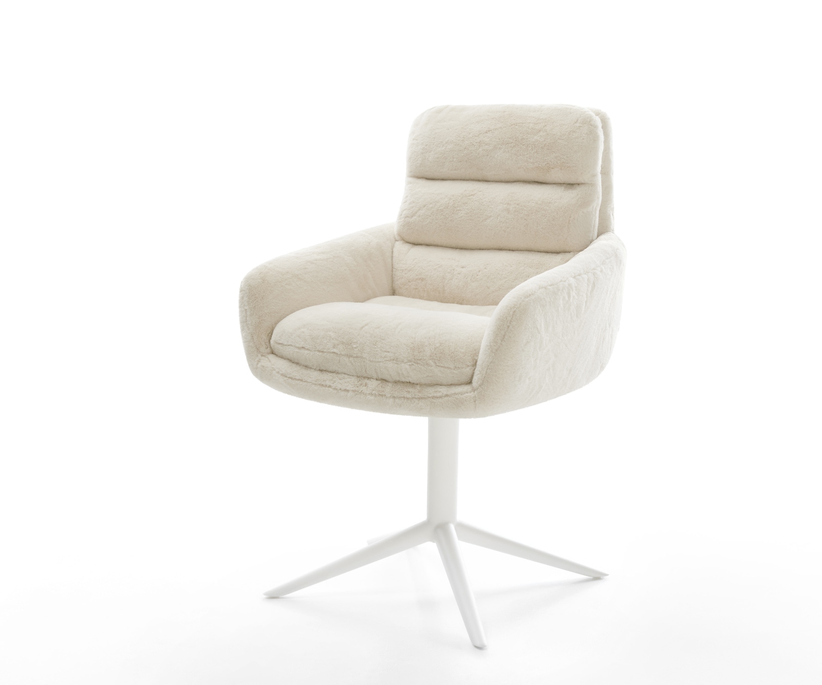 Drehstuhl Abelia-Flex mit Armlehnen Plüsch Creme-Weiß Fußkreuz Weiß 360° drehbar Wippfunktion