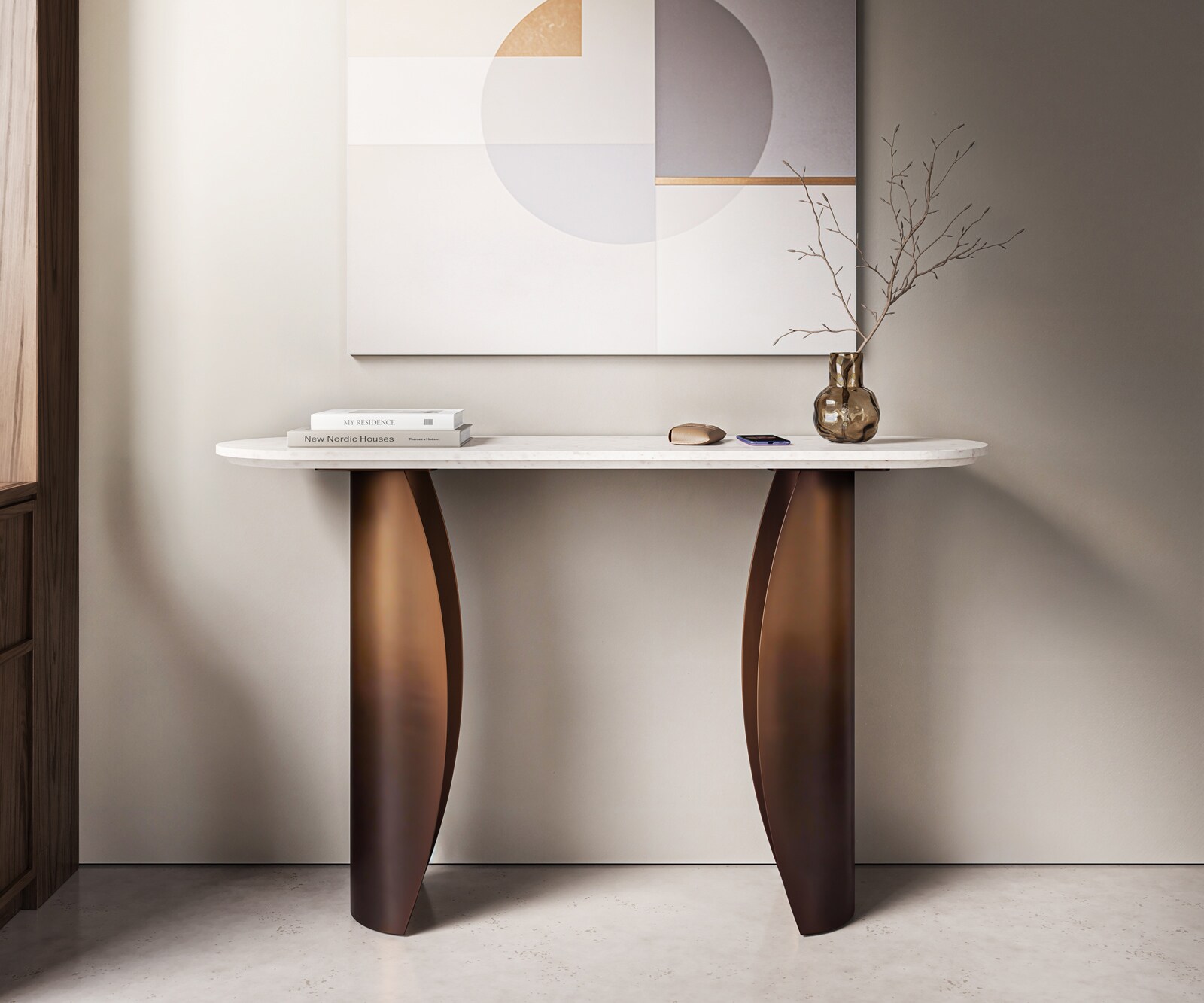 Konsolentisch Solena 135x40 cm Marmor Weiß Metall Gold Ombre 1