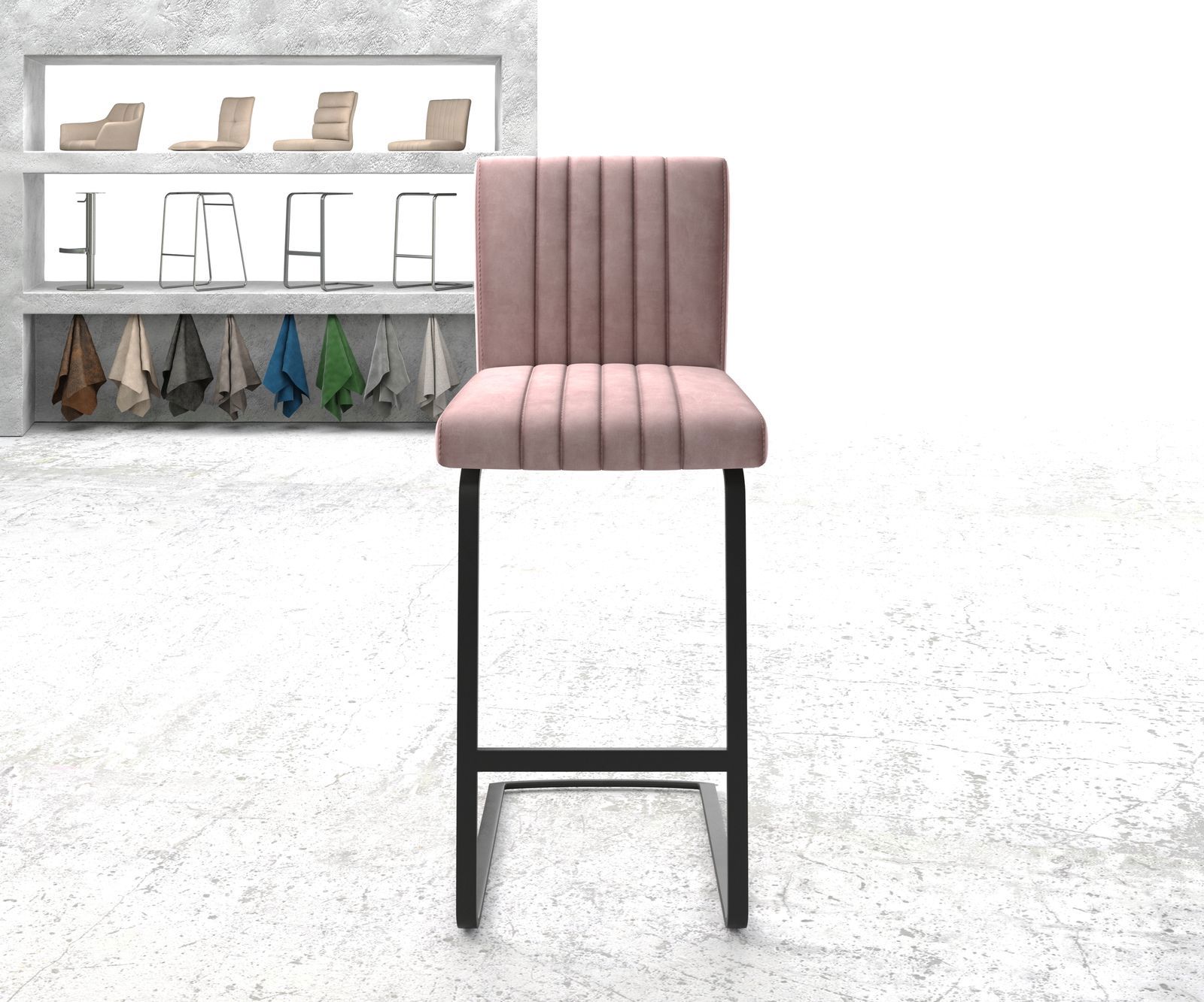 Barstuhl Luiga-Flex Samt Rosé Freischwinger flach Metall 1