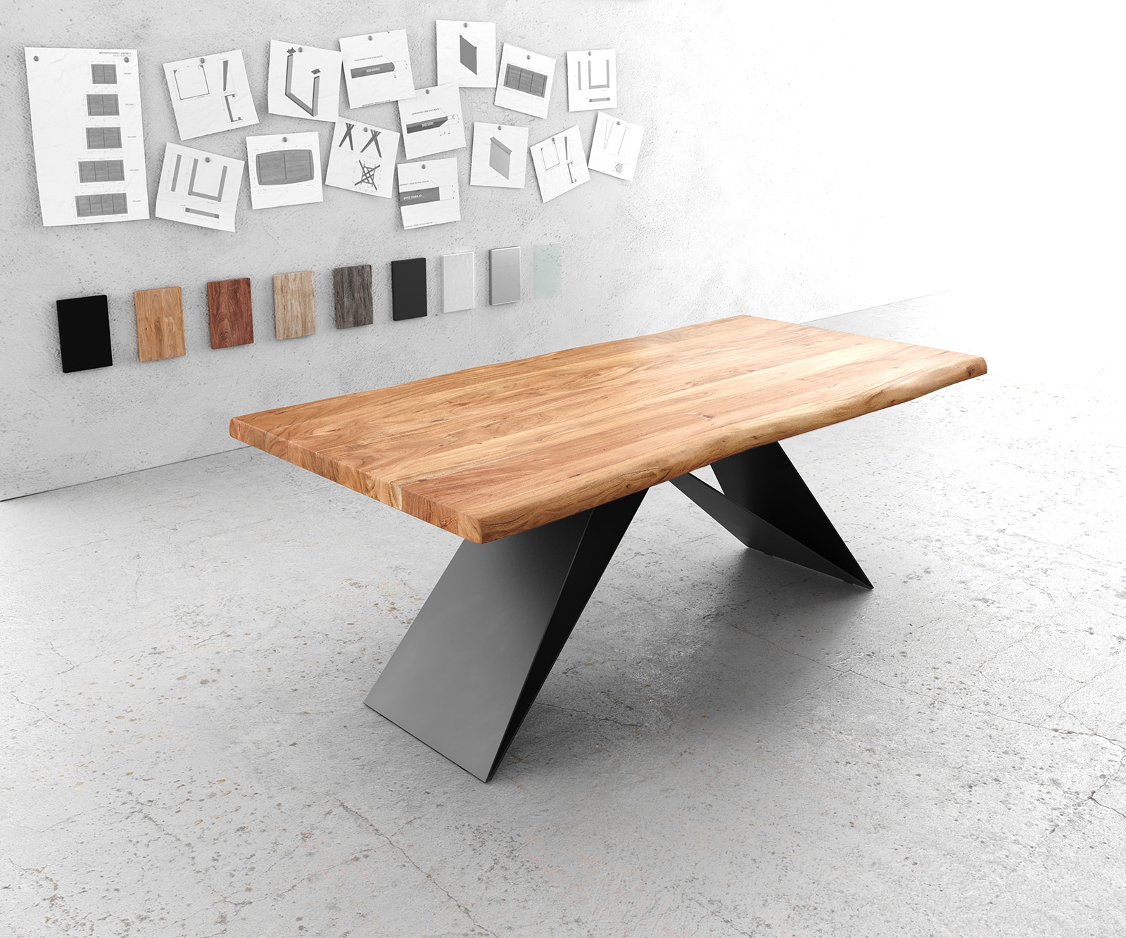 DELIFE Esstisch Edge, Akazie Natur 200x100 günstig online kaufen