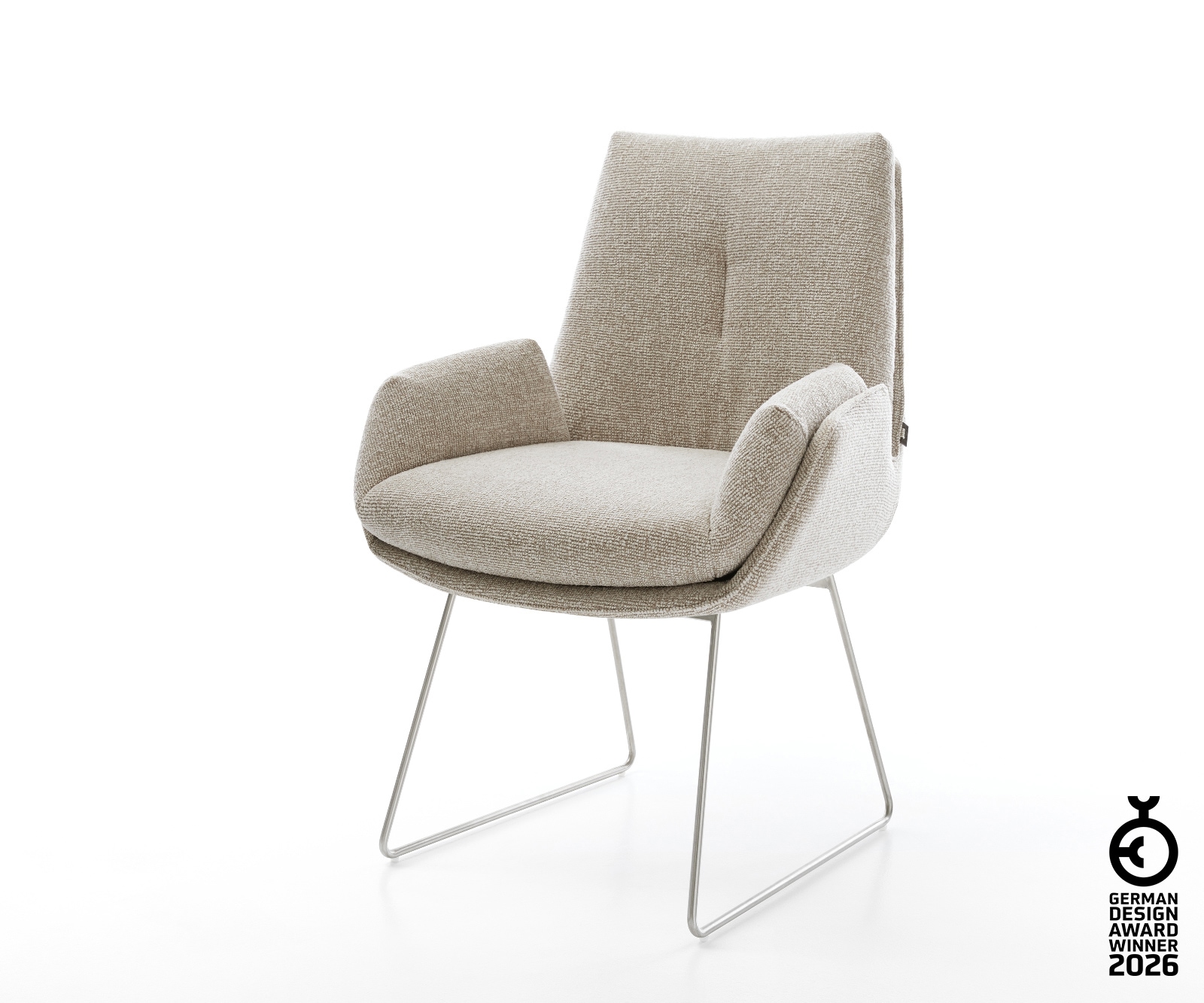 Esszimmerstuhl Clea-Flex Webstoff Soft Beige Kufengestell Edelstahl günstig online kaufen