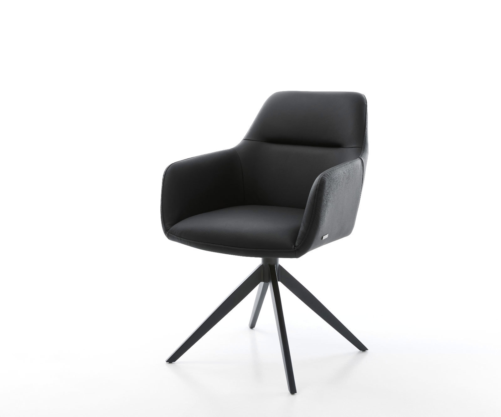 Drehstuhl Pejo-Flex Echt-Leder Schwarz Kreuzgestell breit Schwarz 360° drehbar Wippfunktion Taschenfederkern