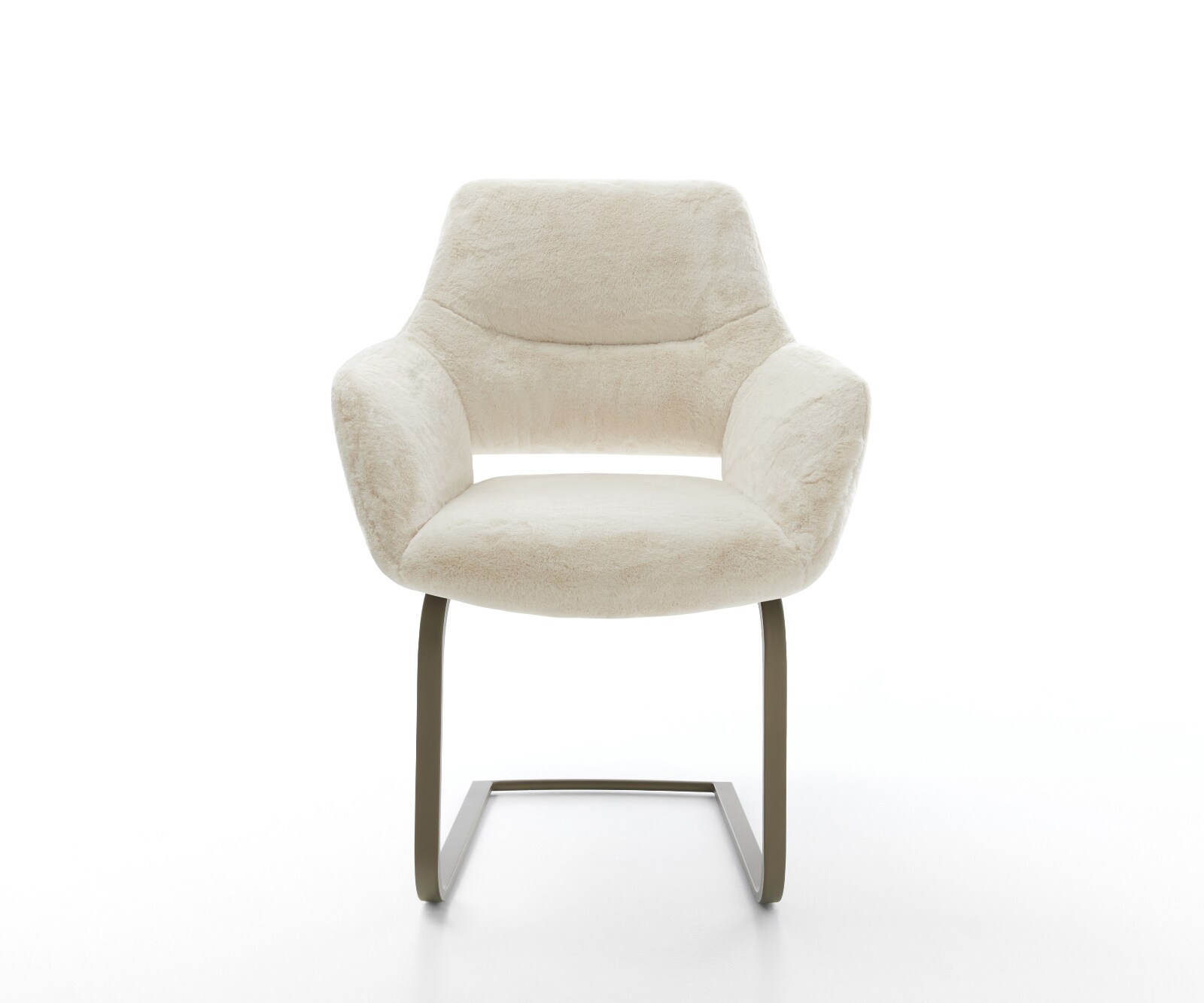 Freischwinger Yago-Flex mit Armlehnen Plüsch Creme-Weiß Freischwinger flach Effektfinish Titan Taschenfederkern 2