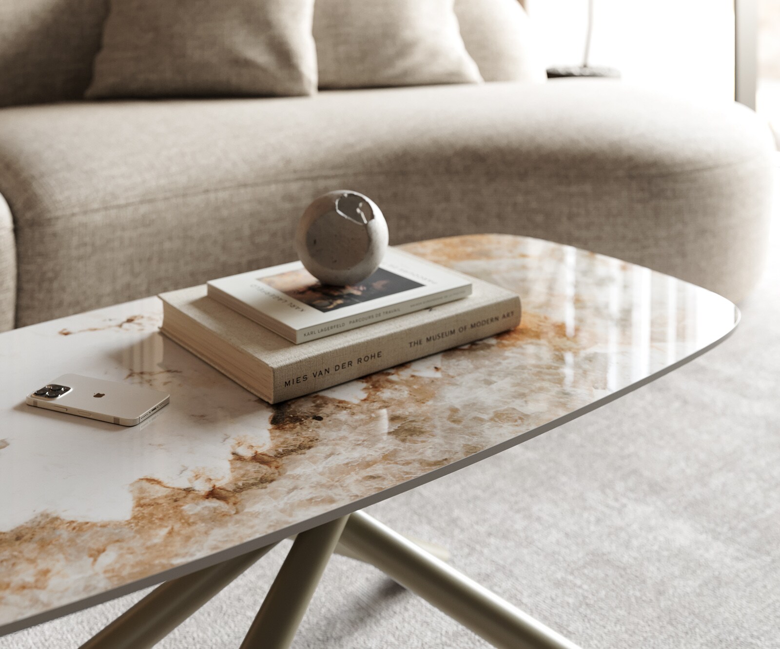 Couchtisch Edge Boot 100x50 cm Keramik Minas Melange Sarity Metall Effektfinish Titan 5