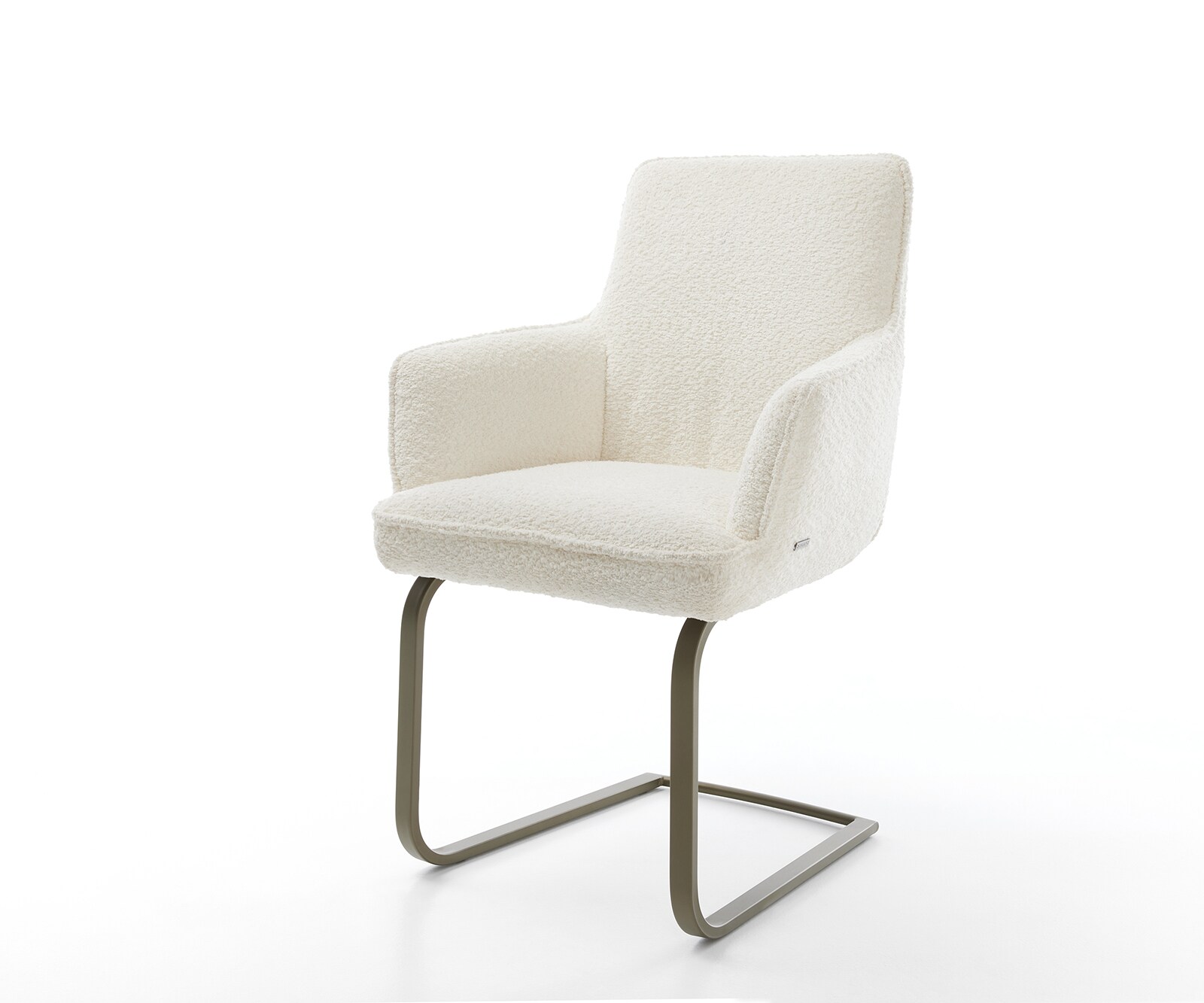 Freischwinger Heira-Flex mit Armlehnen Bouclé Weiß Freischwinger flach Effektfinish Titan Taschenfederkern