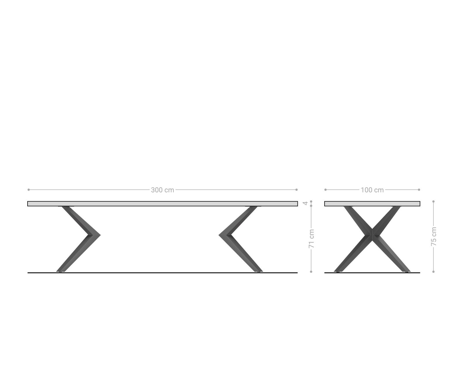 Esstisch Edge 300x100x4 Eiche Natur Zenthara kantig Metall Schwarz Live-Edge 5