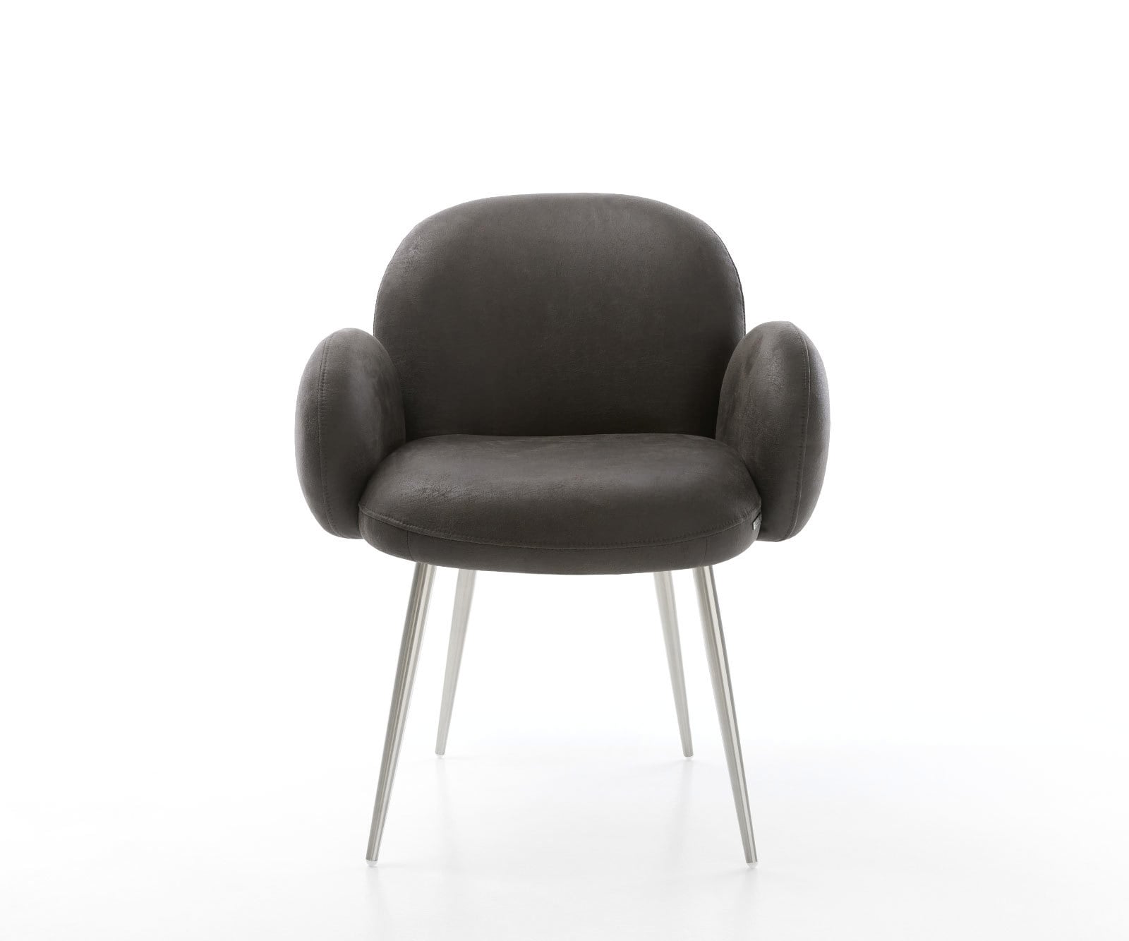 Esszimmerstuhl Nube-Flex mit Armlehnen Mikrofaser Anthrazit Vintage 4-Fuß konisch Edelstahl Taschenfederkern 1 Esszimmerstuhl Nube-Flex mit Armlehnen Mikrofaser Anthrazit Vintage 4-Fuß konisch Edelstahl Taschenfederkern 1