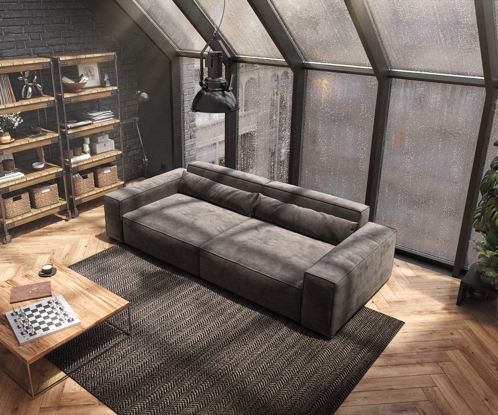Big-Couch Sirpio Mikrofaser Khakibraun 230x95 cm mit Hocker