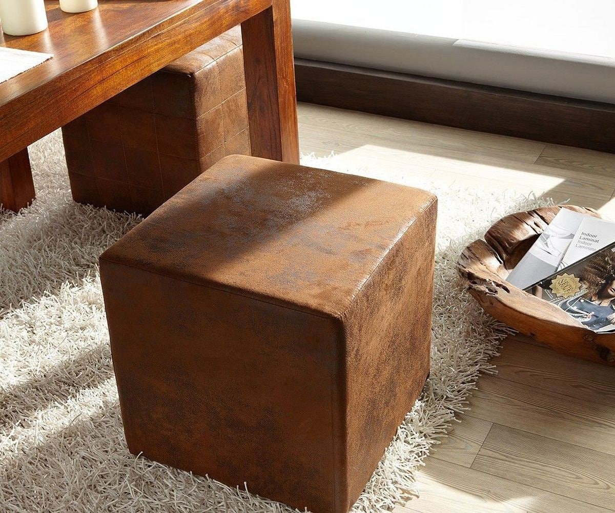 Sitzhocker Dado Braun 45x45 cm Vintage Optik  Sitzhocker Dado Braun 45x45 cm Vintage Optik