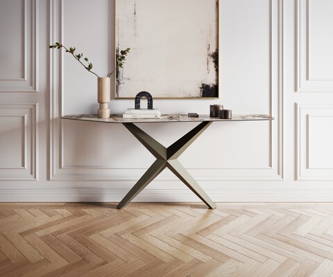 Konsolentisch Edge Polygonal 180x50 cm Keramik Patagonia Poliert Zentharo Metall Effektfinish Titan
