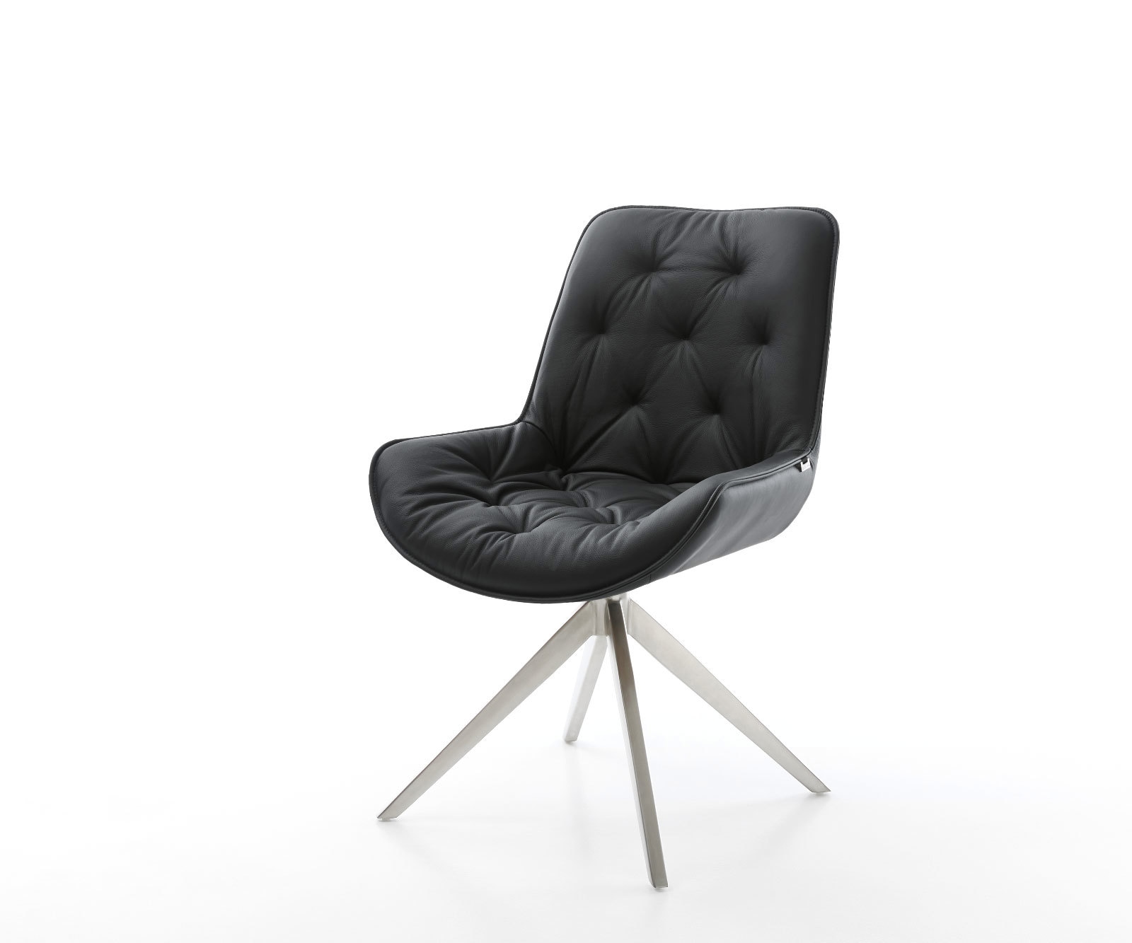 Drehstuhl Taimi-Flex Echt-Leder Schwarz Kreuzgestell breit Edelstahl 360° drehbar Wippfunktion