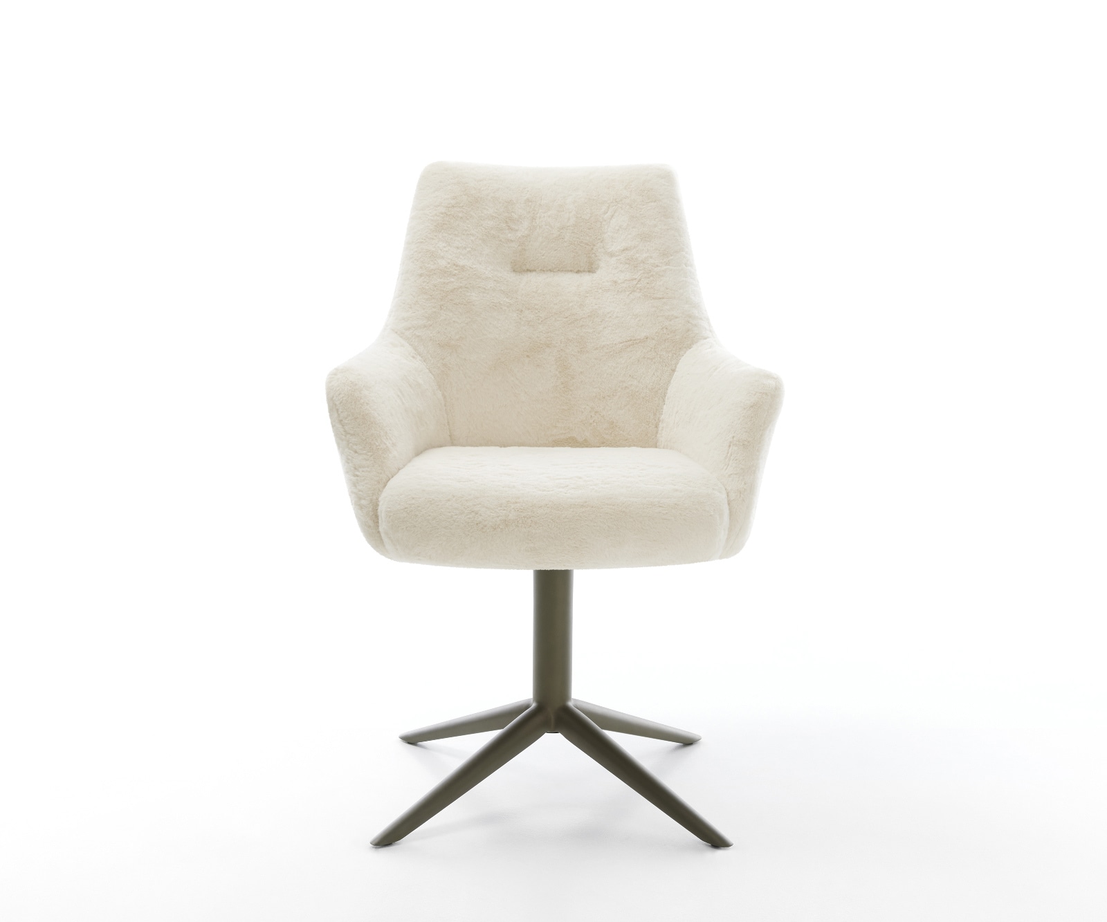 Drehstuhl Alja-Flex mit Armlehnen Plüsch Creme-Weiß Fußkreuz Effektfinish Titan 360° drehbar Wippfunktion Taschenfederkern 2