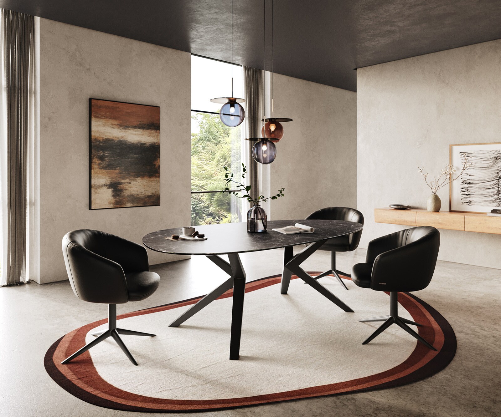 Esstisch Edge Oval 220x120 Keramik Laminam® Nero Greco Anthrazit Zenthara kantig Metall Schwarz 5