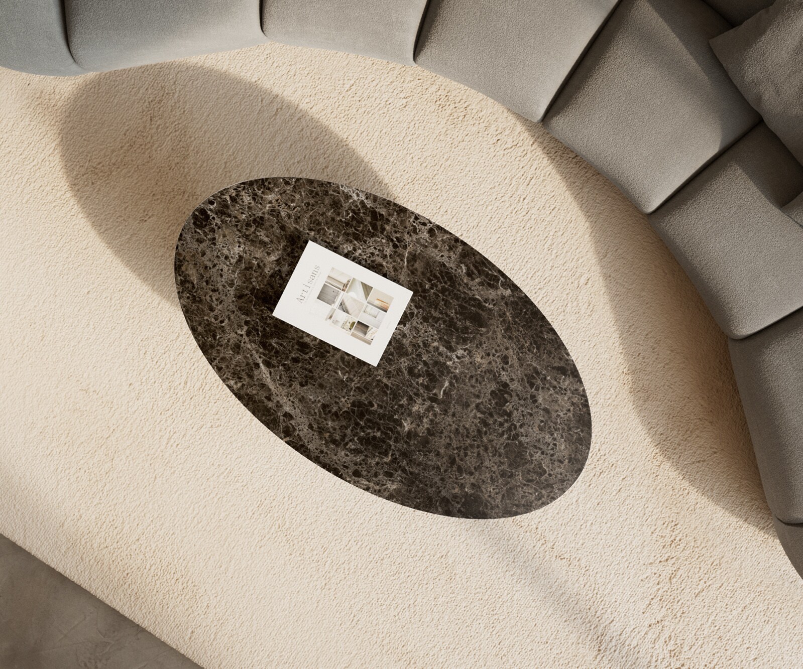 Couchtisch Edge Oval 140x80 cm Keramik Laminam® Emperador Extra Lucidato Dunkelbraun Vibany Metall Schwarz 3