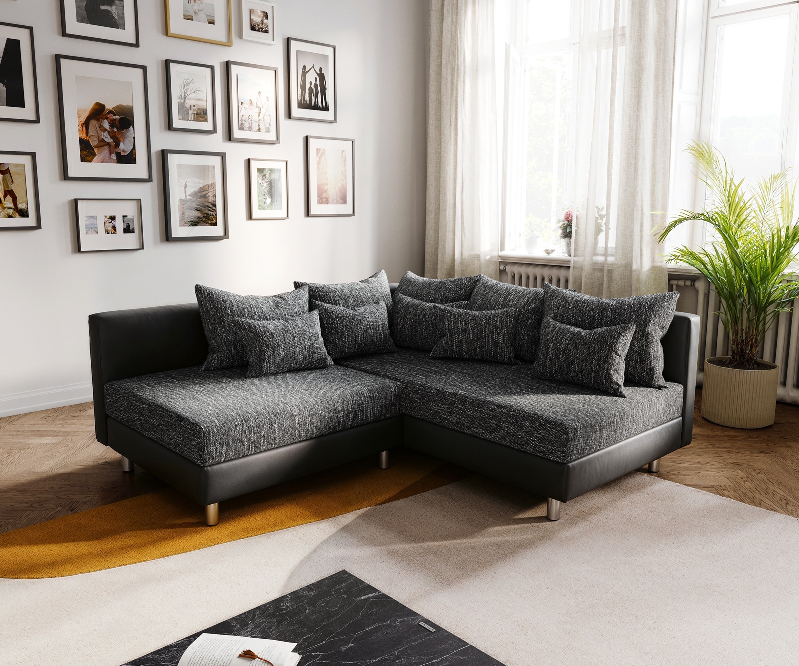 Ecksofa Clovis Schwarz Ottomane Rechts Modulsofa erweiterbar