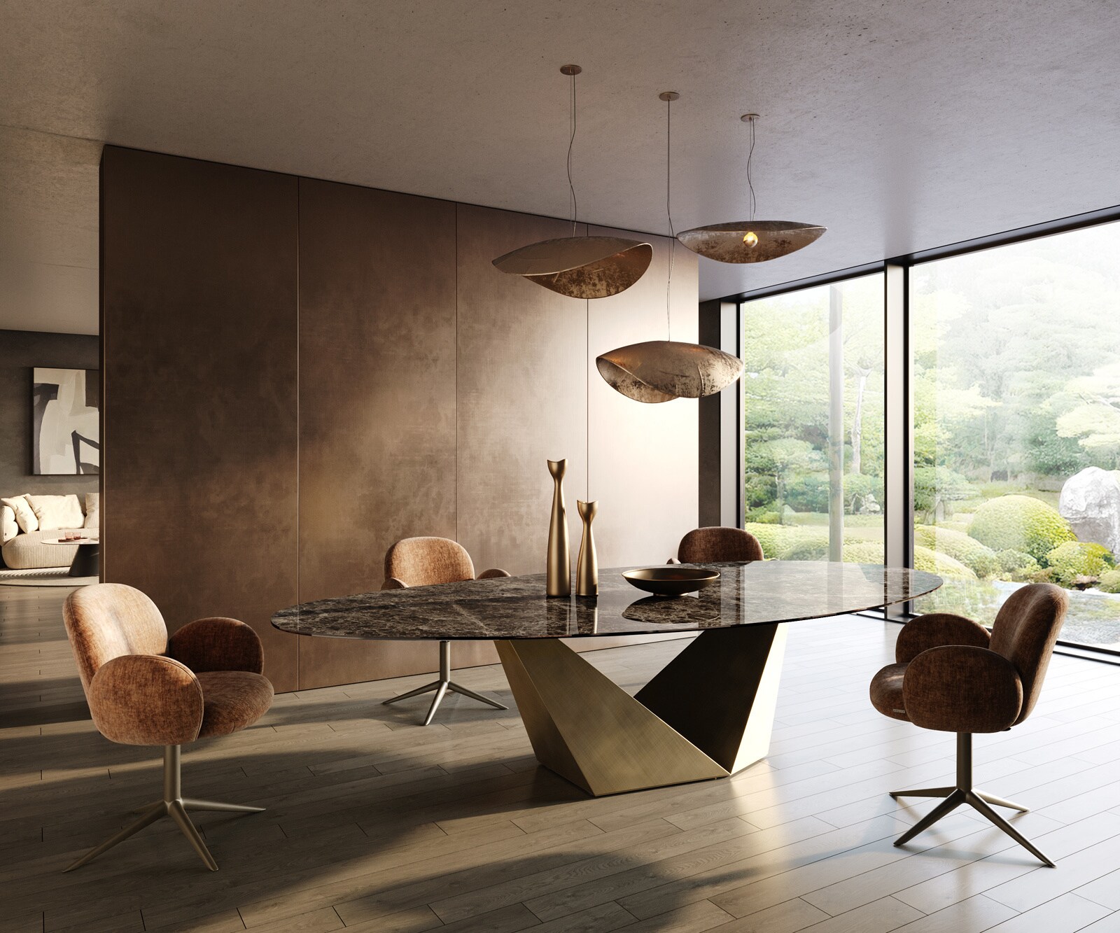 Esstisch Edge Oval 315x150 cm Keramik Emperador Extra Lucidato Dunkelbraun Prisma Metallic Gold 6