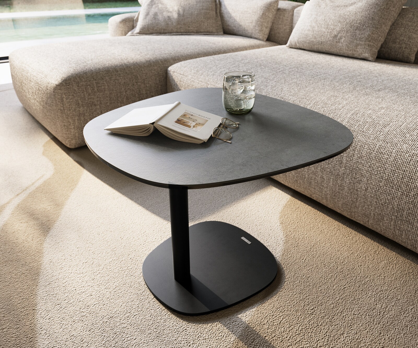 Beistelltisch Edge Boot 60x60 cm Keramik Beton Grau Eleny Metall Schwarz 6