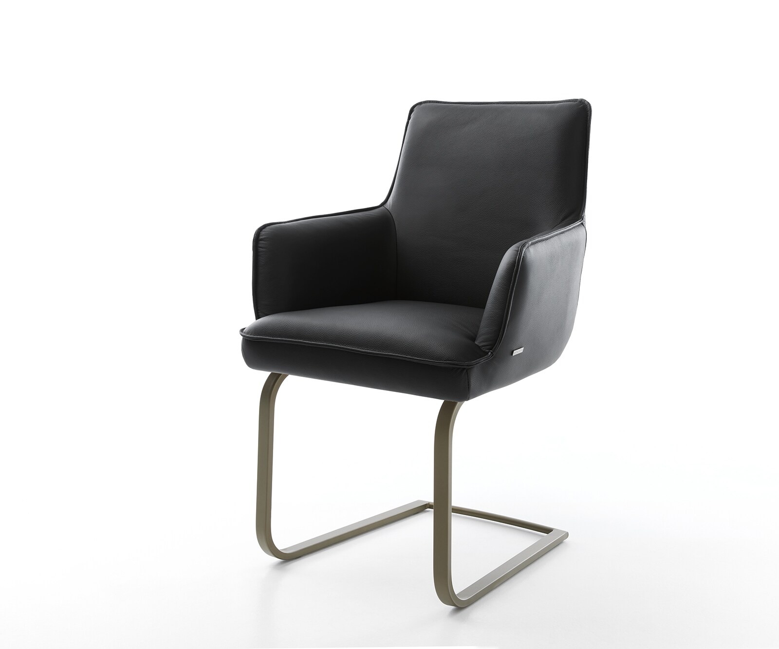 Freischwinger Heira-Flex mit Armlehnen Echt-Leder Schwarz Freischwinger flach Effektfinish Titan Taschenfederkern