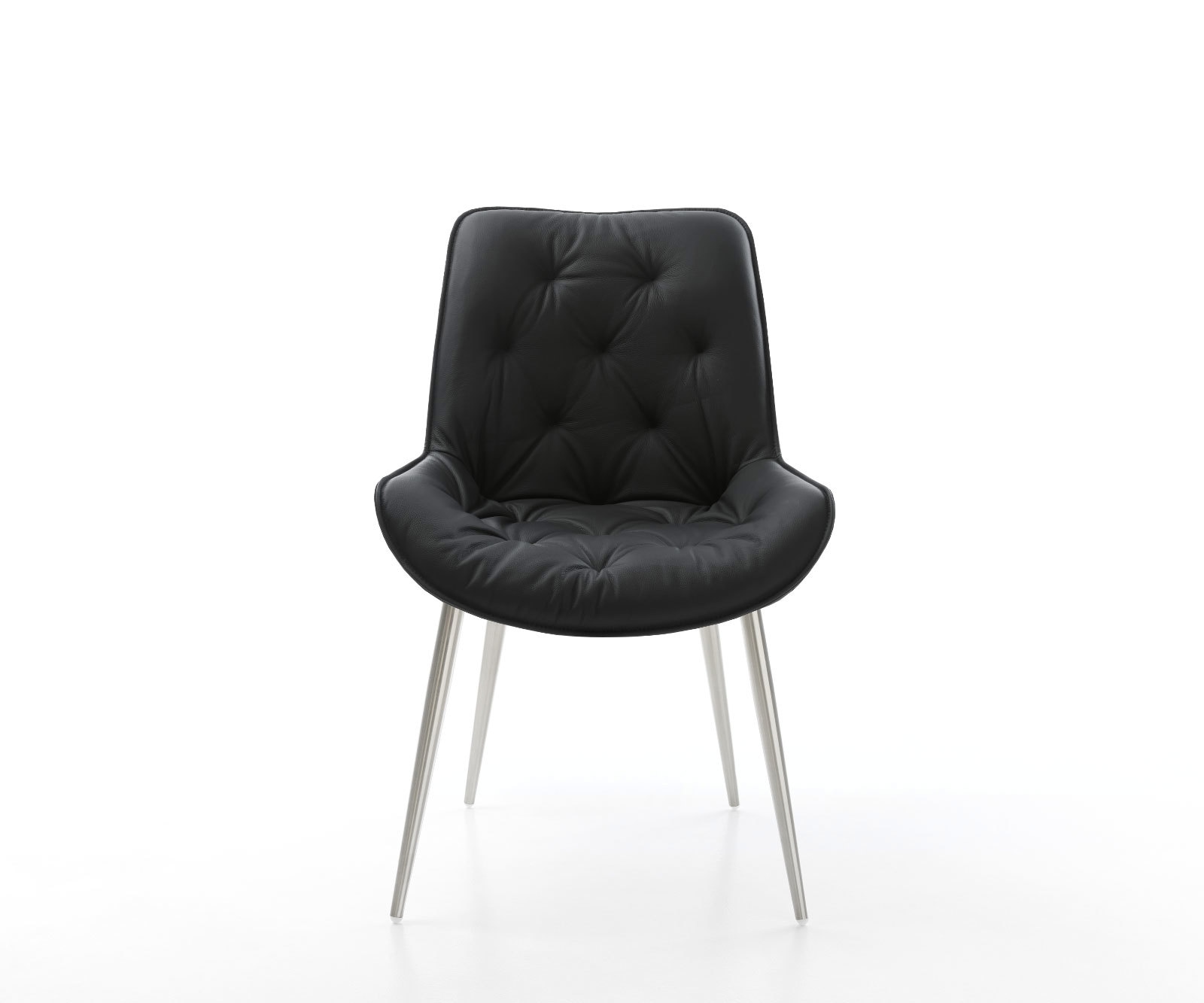 Esszimmerstuhl Taimi-Flex Echt-Leder Schwarz 4-Fuß konisch Edelstahl 2 Esszimmerstuhl Taimi-Flex Echt-Leder Schwarz 4-Fuß konisch Edelstahl 2