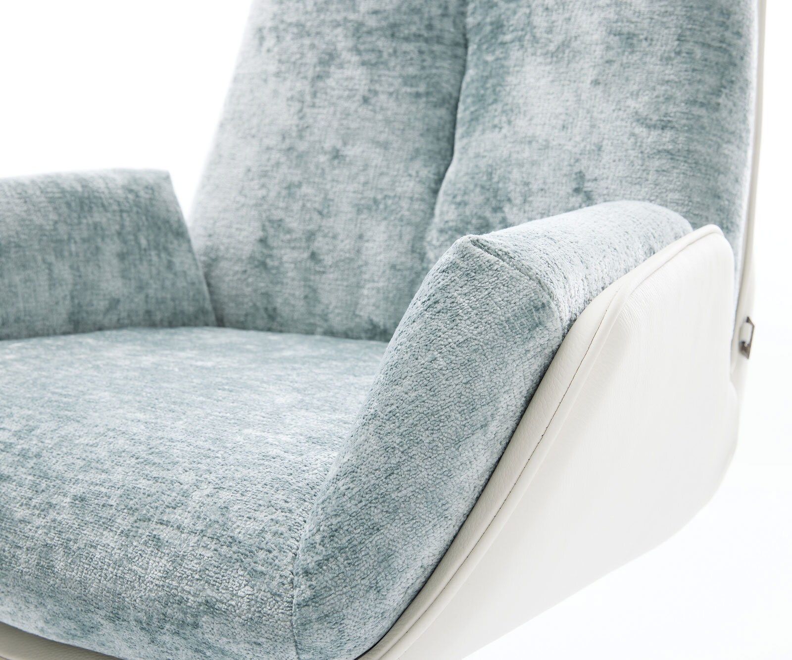 Drehstuhl Clea-Flex Materialmix Echtleder Weiß-Pastellblau Fußkreuz Weiß 360° drehbar Wippfunktion 3