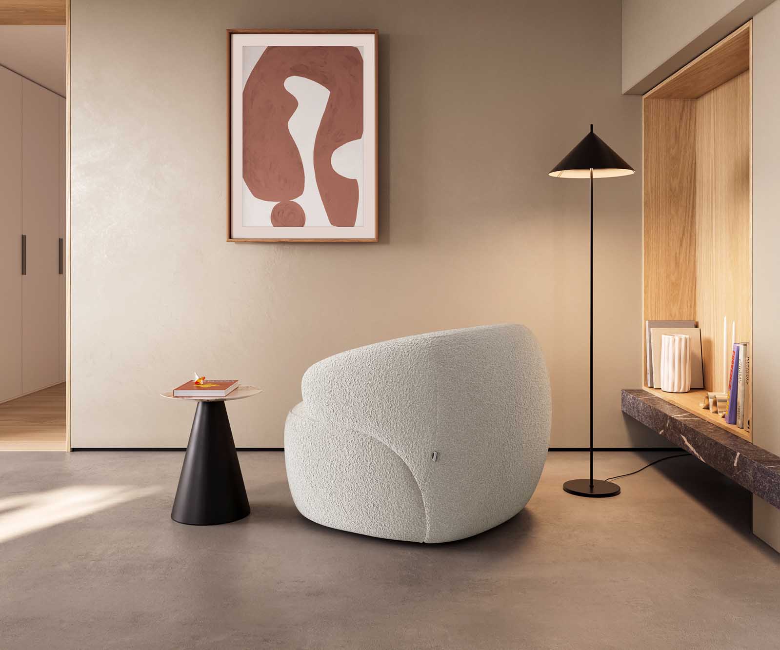 Loungesessel Nova 88x88 cm Bouclé Creme-Weiß 4