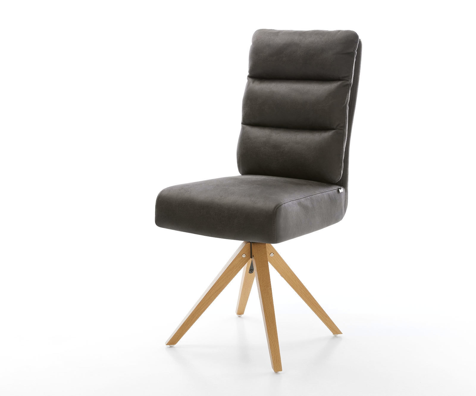 Esszimmerstuhl Pela-Flex Mikrofaser Anthrazit Vintage Holzgestell kantig Natur 360° drehbar Taschenfederkern
