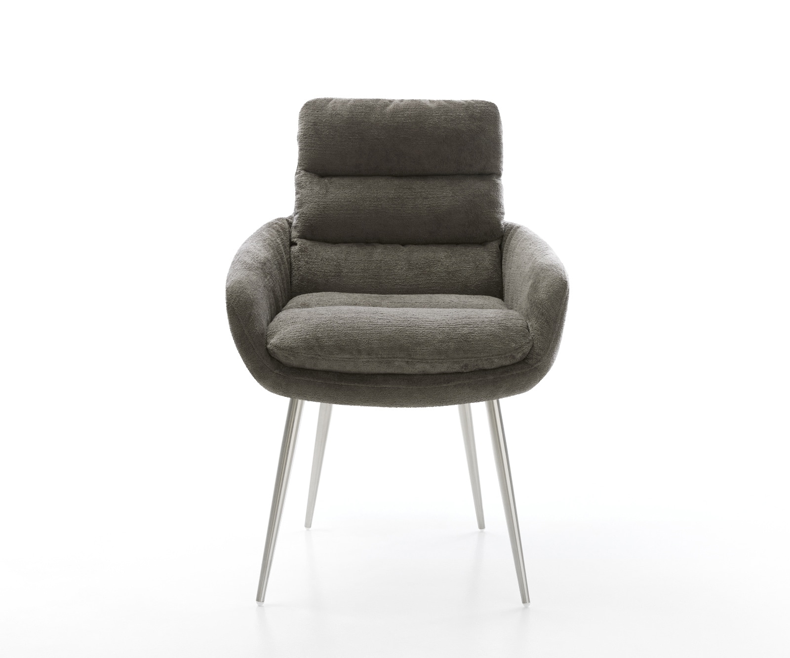 Esszimmerstuhl Abelia-Flex mit Armlehnen Bouclé Soft Schlamm 4-Fuß konisch Edelstahl 2