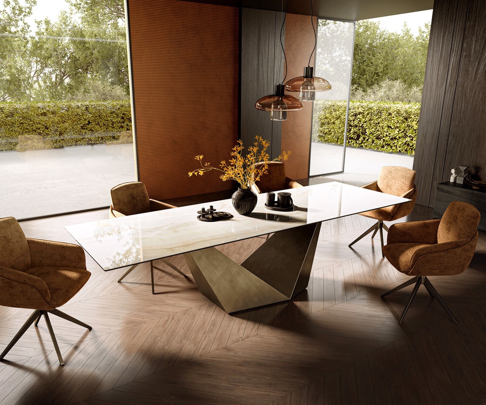 Esstisch Edge 300x100 Keramik Laminam® Onice Oro ​Prisma Metallic Gold 7