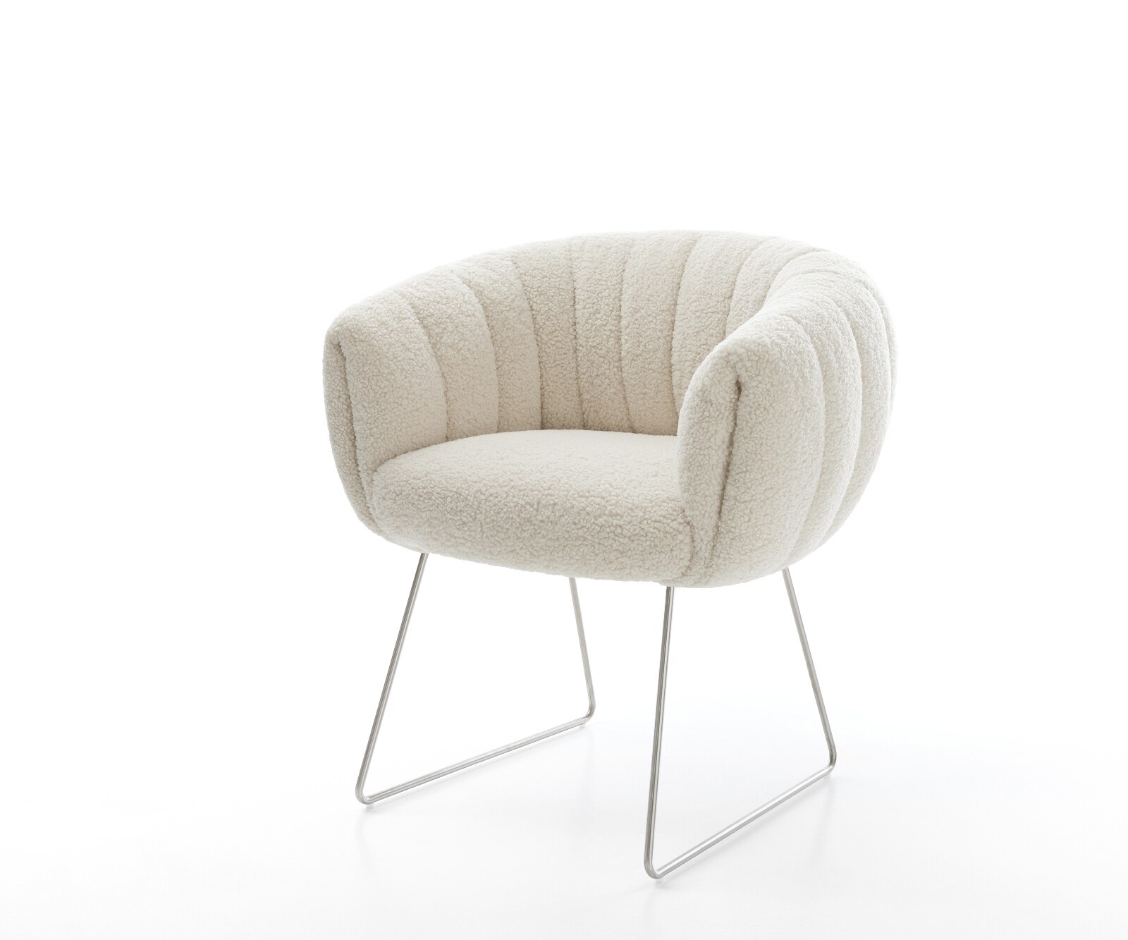 Esszimmerstuhl Jada-Flex Teddystoff Beige Kufengestell Edelstahl Taschenfederkern