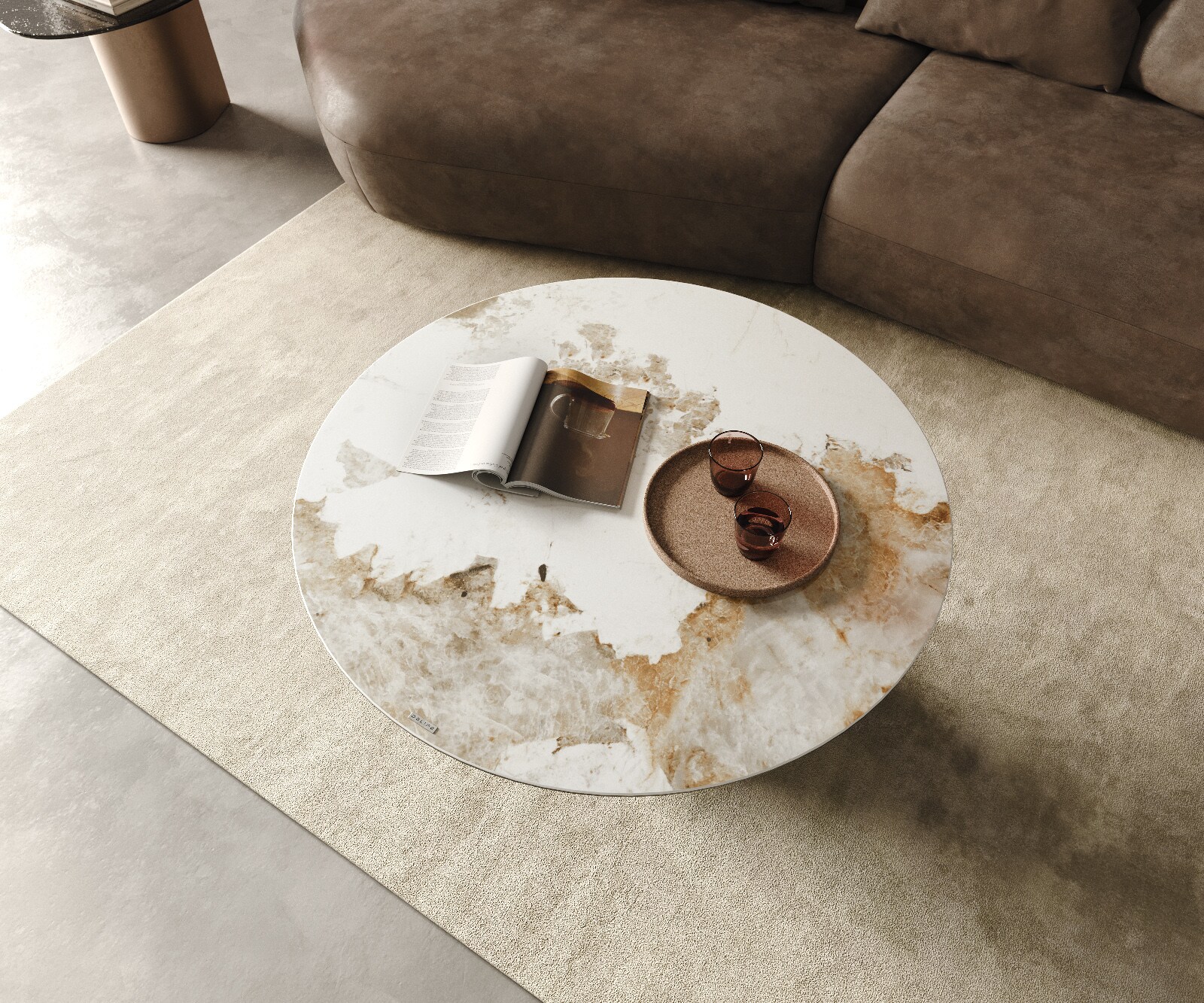 Couchtisch Edge Rund 100x100 cm Keramik Minas Melange Borna Effektfinish Titan 3